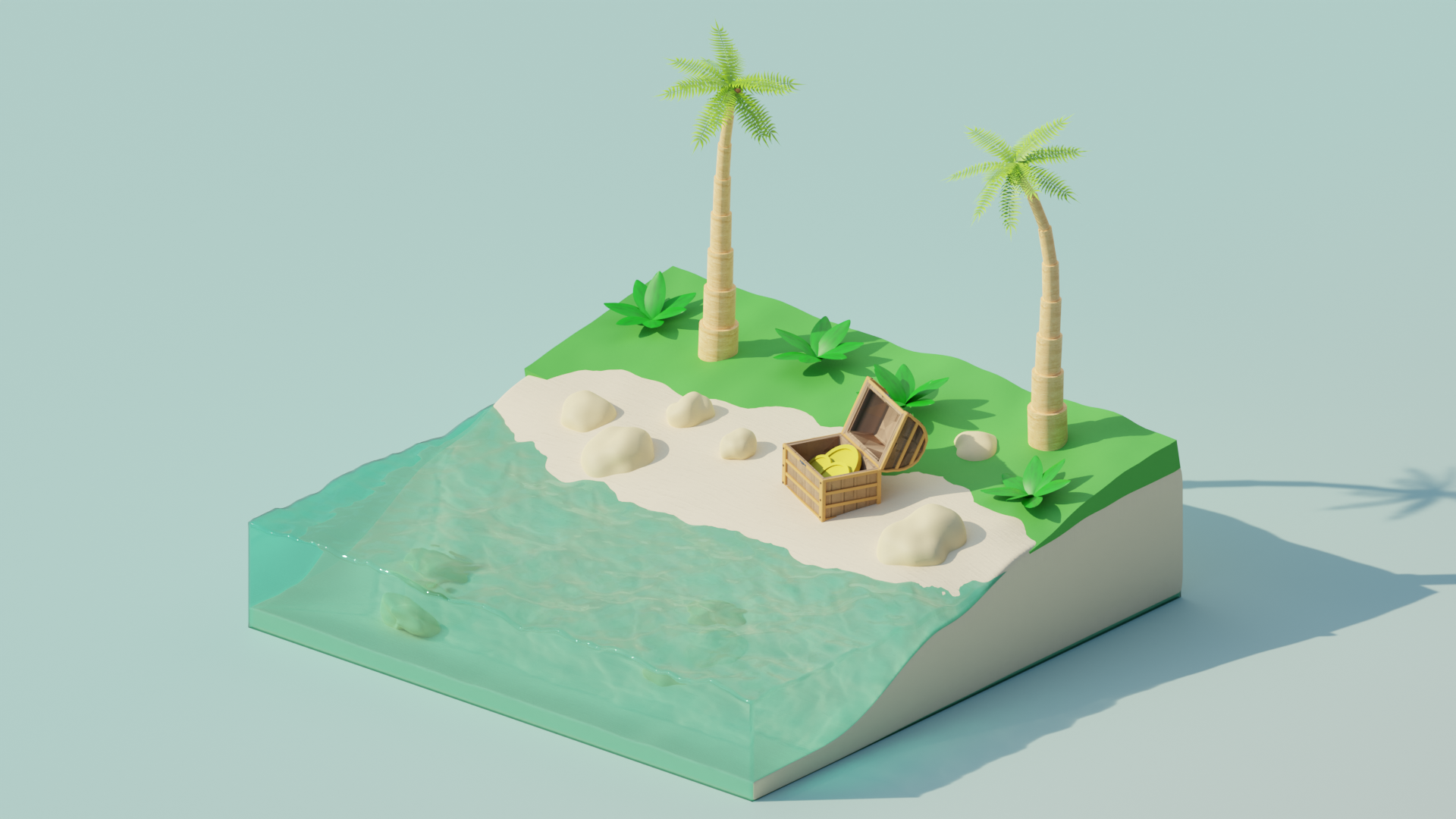 3D Иллюстрация Blender пляж с сокровищами — Изображение №1 — Иллюстрация, 3D на Dprofile