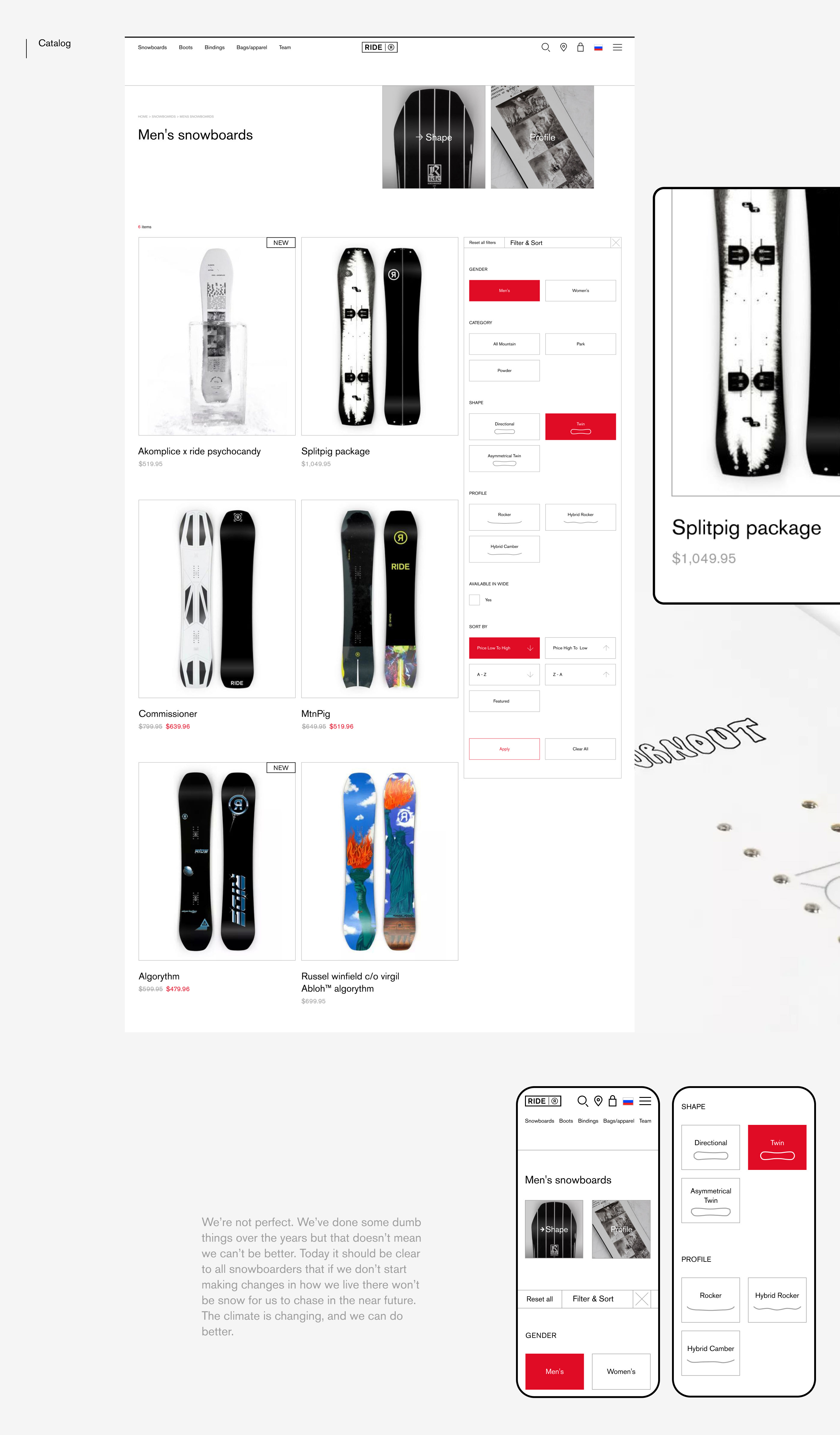 Ridesnowboards e-commerce redesign concept — Изображение №7 — Интерфейсы на Dprofile