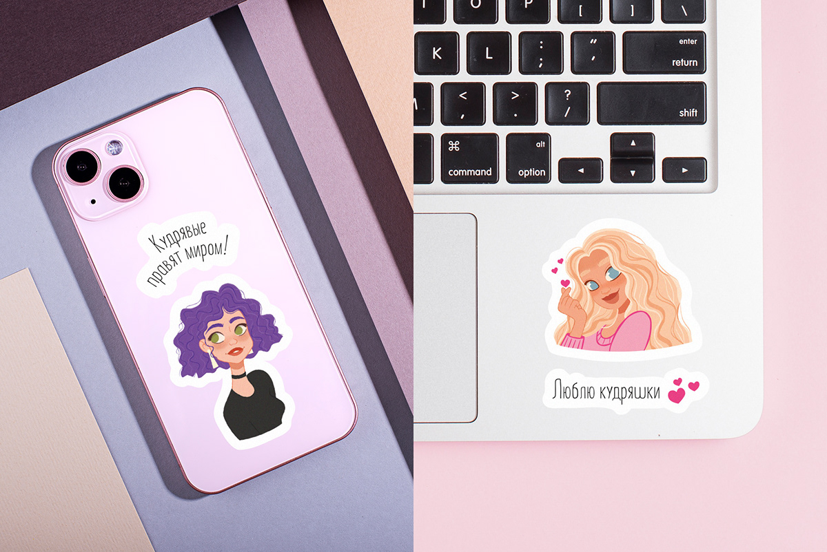Стикеры для бренда HOT CURLS STORE — Изображение №6 — Брендинг, Иллюстрация на Dprofile