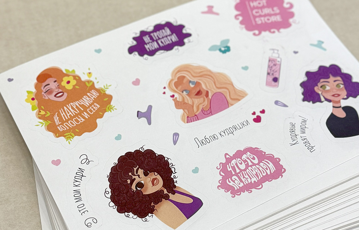 Стикеры для бренда HOT CURLS STORE — Изображение №5 — Брендинг, Иллюстрация на Dprofile
