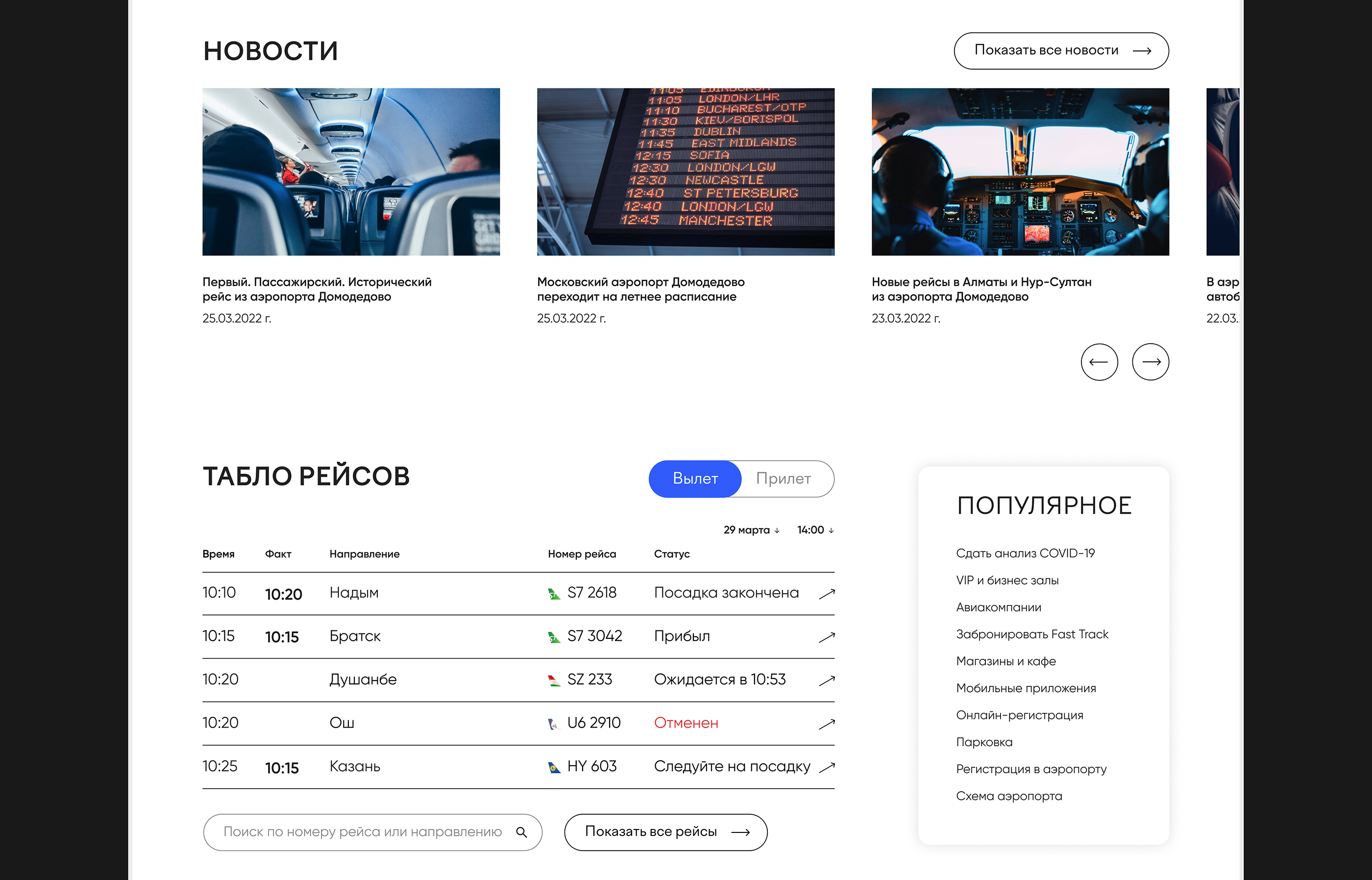 Airport Domodedovo website redesign — Изображение №12 — Интерфейсы, Анимация на Dprofile