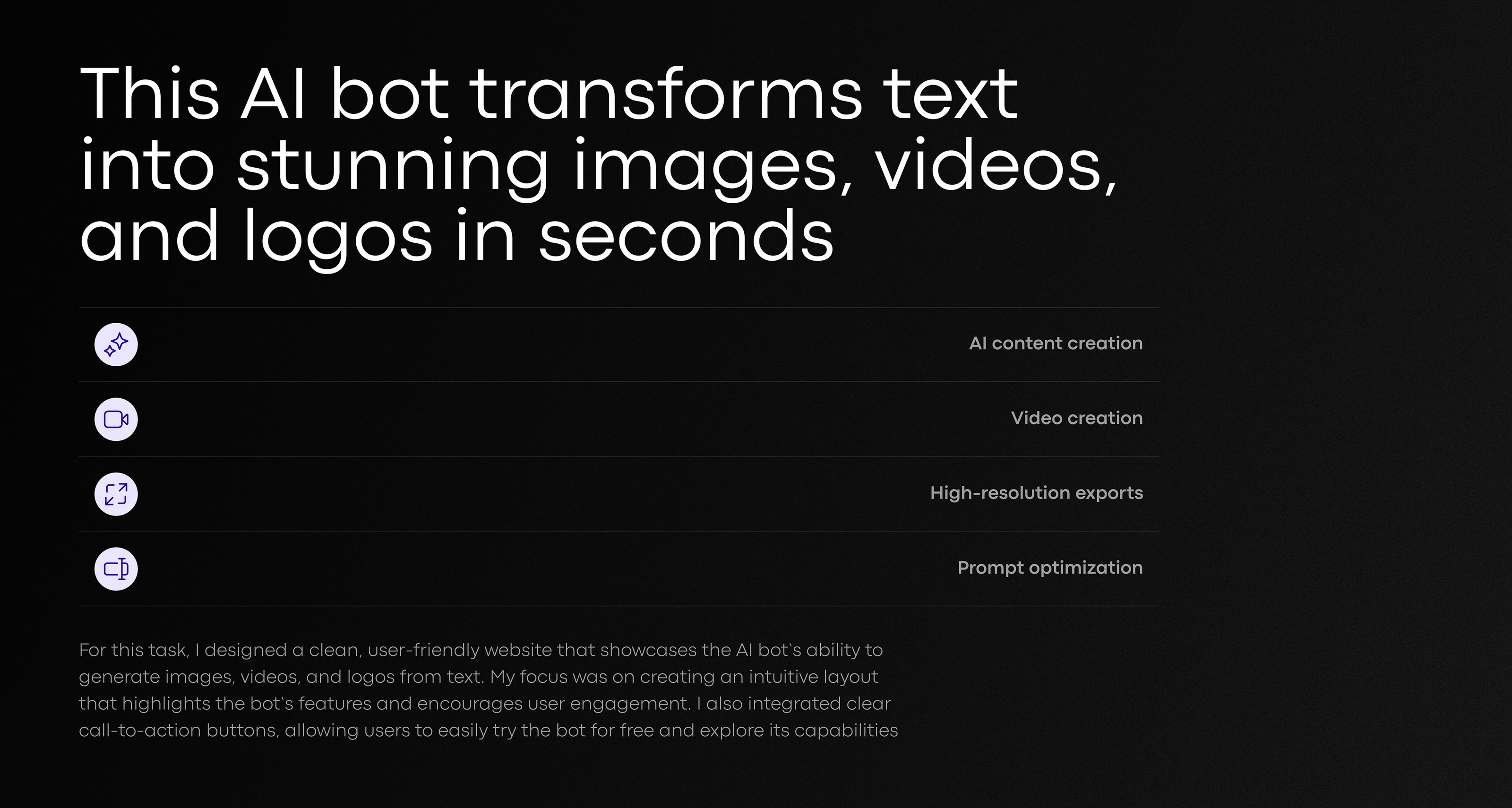 Landing page for Image and Video Generation Bot — Изображение №2 — Интерфейсы на Dprofile