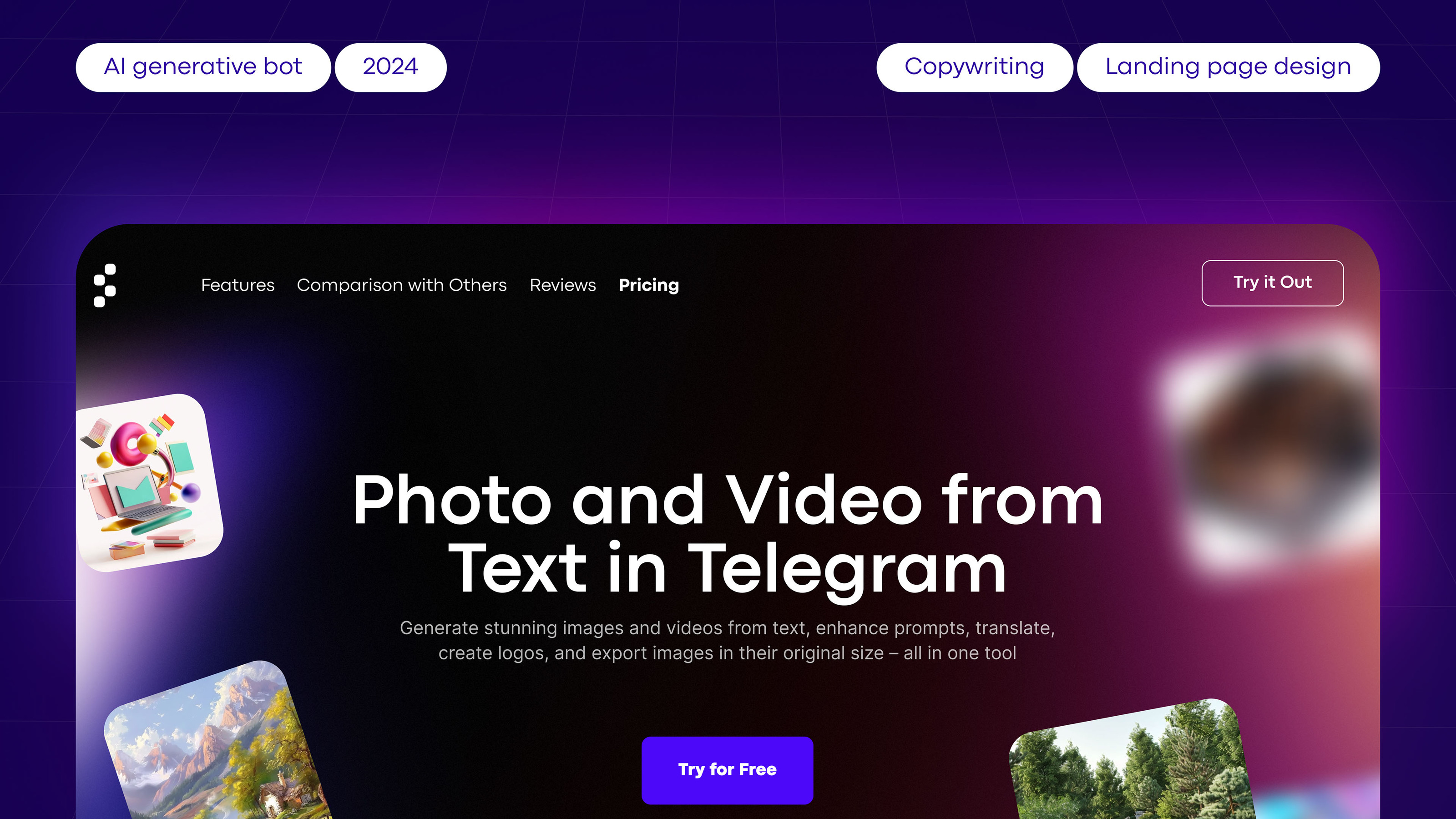 Landing page for Image and Video Generation Bot — Изображение №1 — Интерфейсы на Dprofile