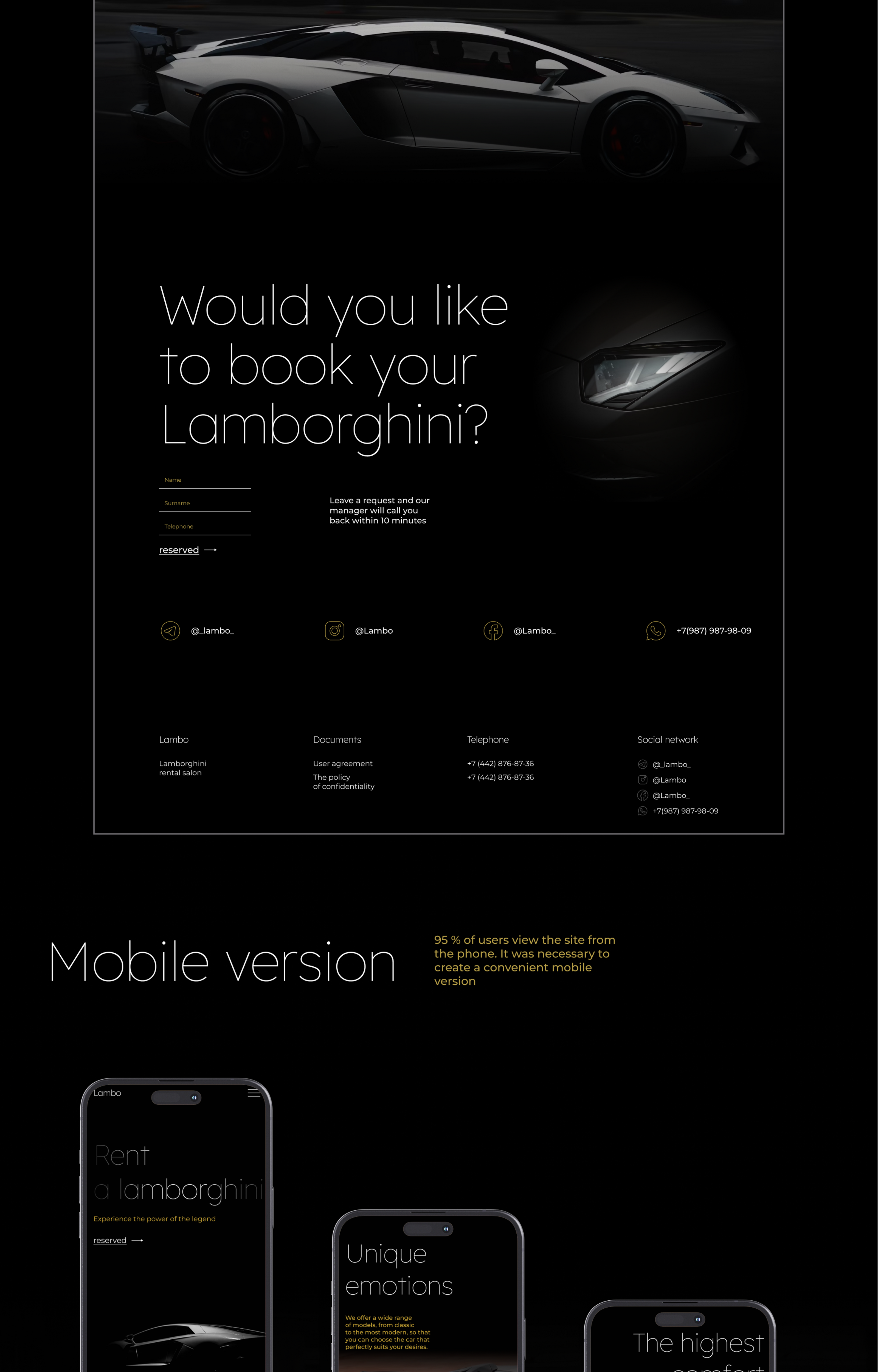 landing page | Lamborghini rental salon — Изображение №8 — Интерфейсы на Dprofile
