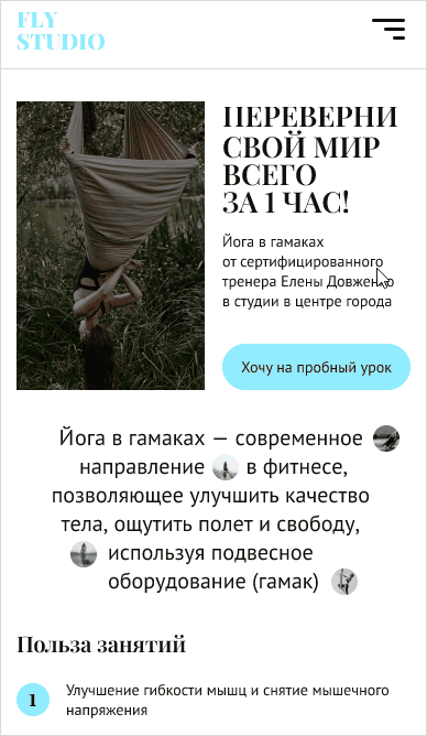 Landing page for aerial yoga — Изображение №16 — Интерфейсы, Анимация на Dprofile