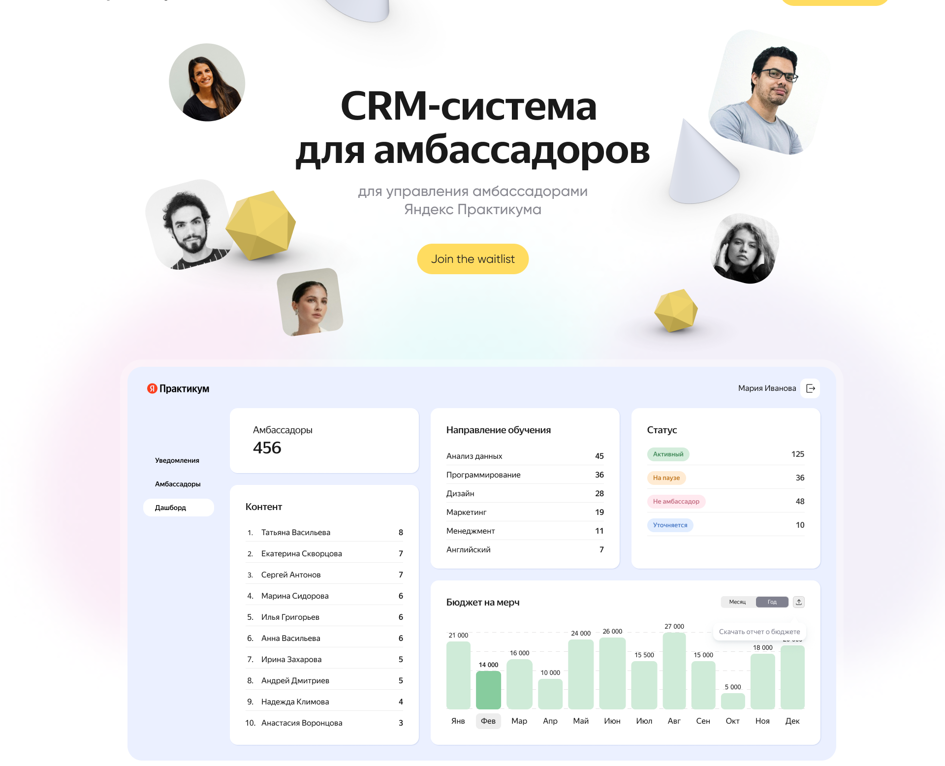 Платформа для менеджеров сообщества амбассадоров — Интерфейсы на Dprofile