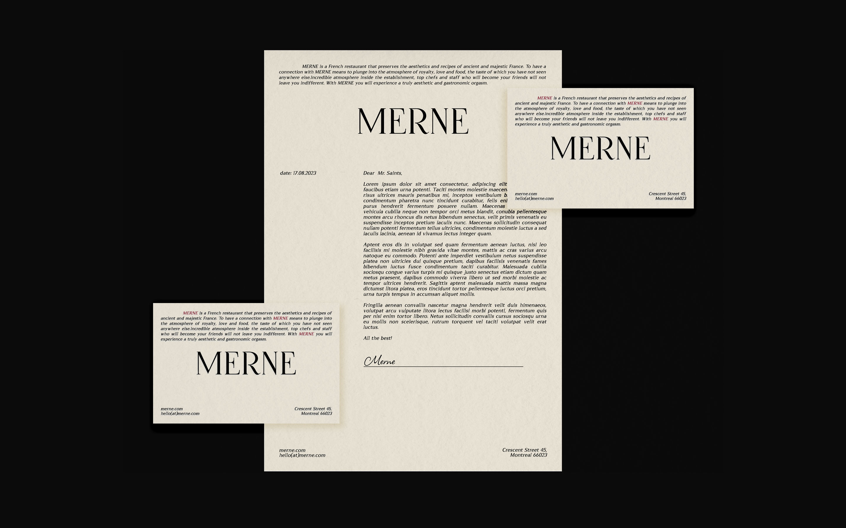 Merne [Ресторан] — Изображение №4 — Брендинг, Графика на Dprofile