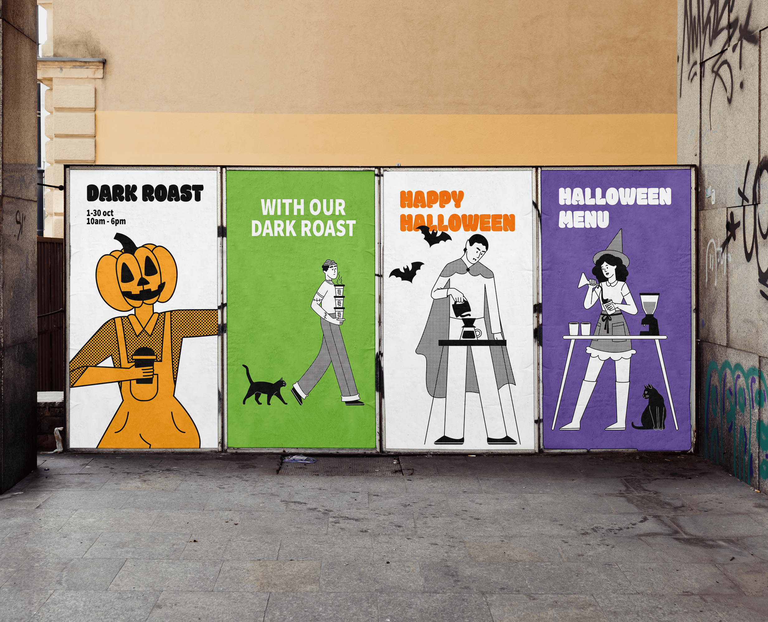 Halloween Coffee Shop Illustrations — Брендинг, Иллюстрация на Dprofile