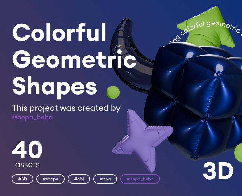 Colorful Geometric Shapes 3D — Иллюстрация, 3D на Dprofile