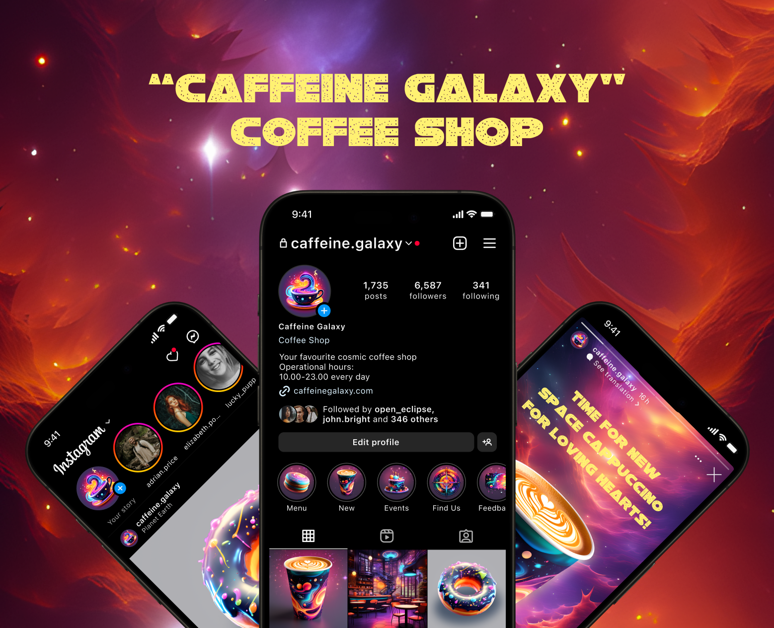 Caffeine Galaxy Coffee Shop — Брендинг, Графика на Dprofile