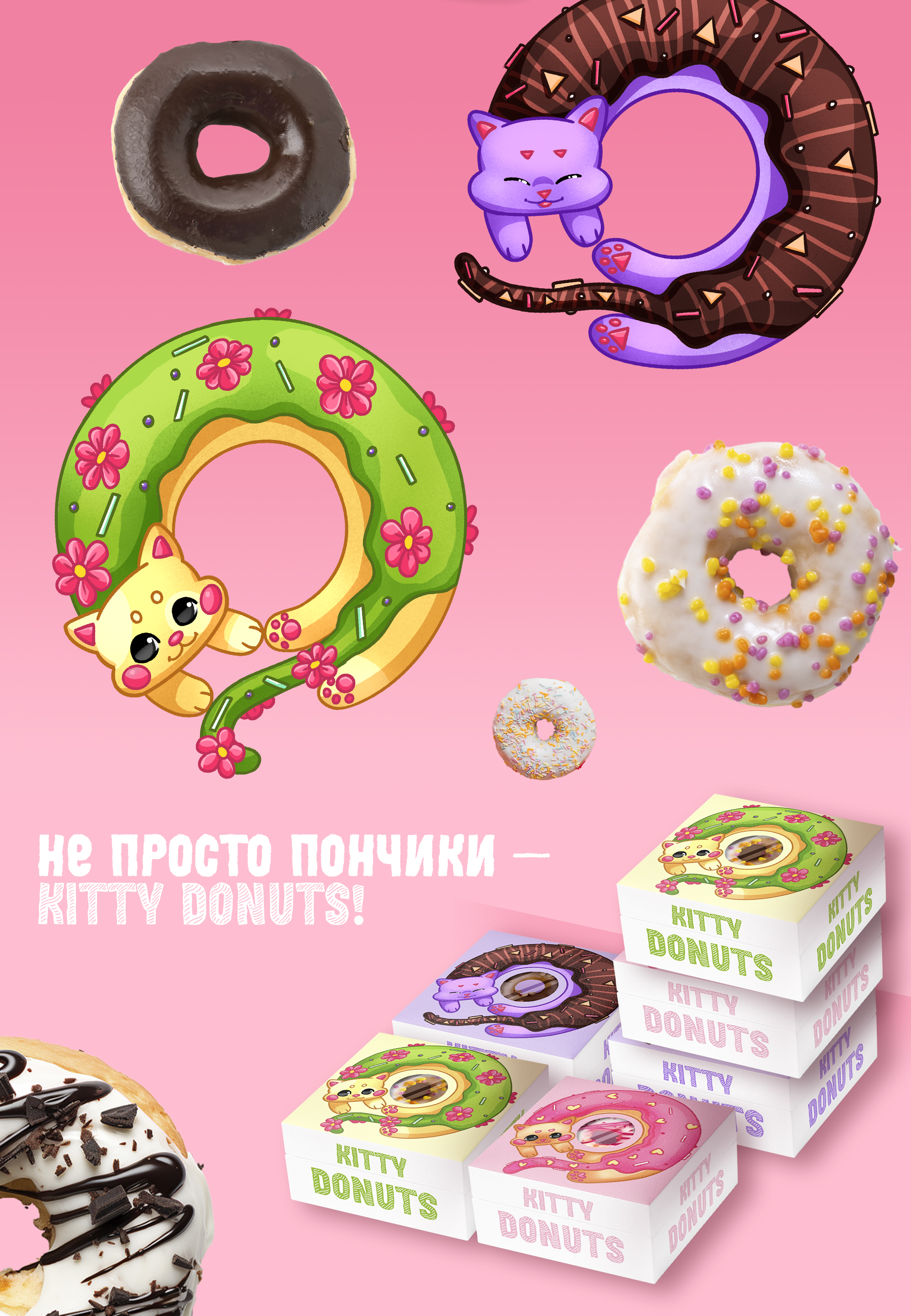 Бренд-персонаж для упаковки | KITTY DONUTS — Изображение №8 — Брендинг, Иллюстрация на Dprofile