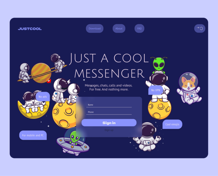 Landing page for a messenger — Интерфейсы на Dprofile