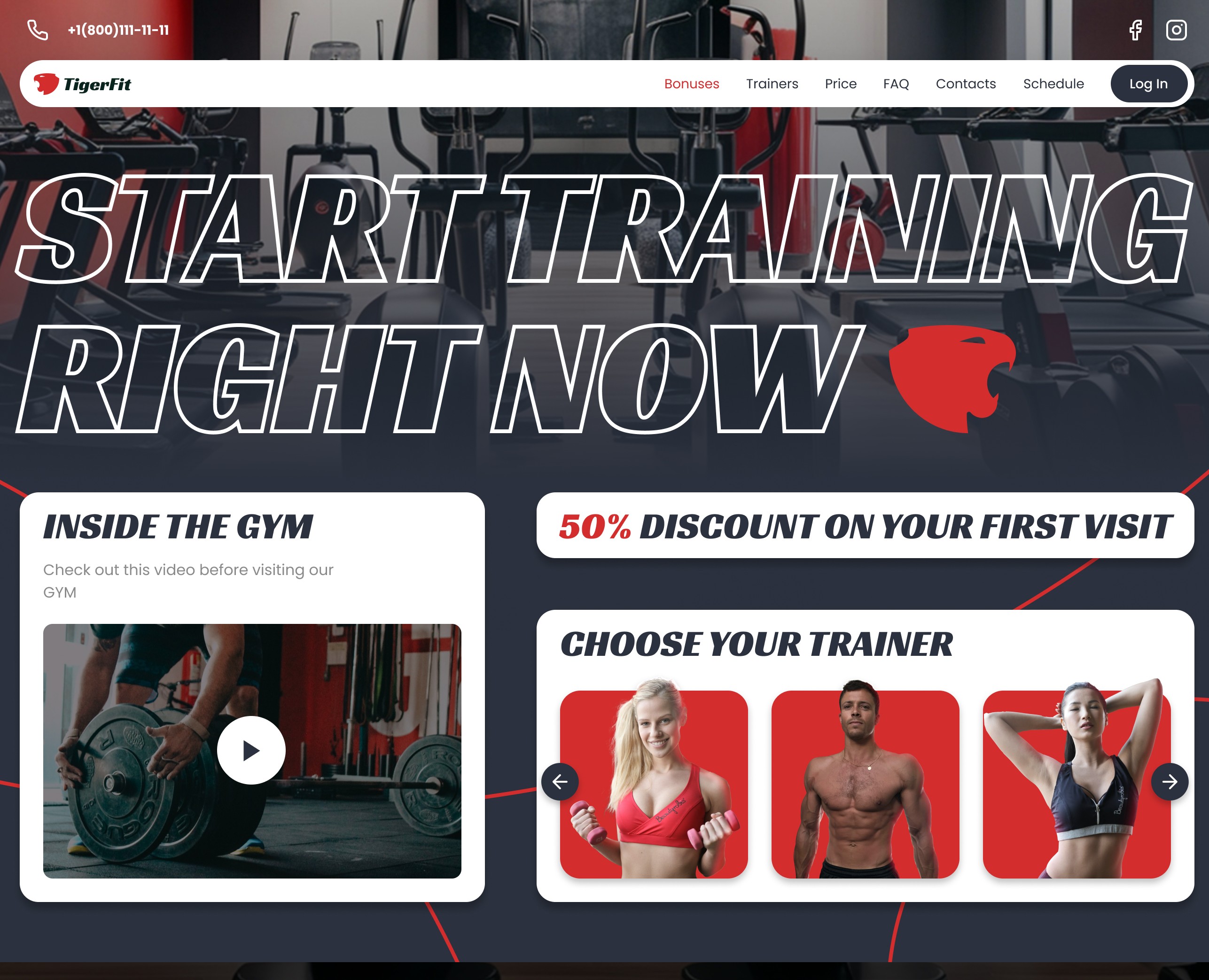 TigerFit gym home page — Интерфейсы на Dprofile