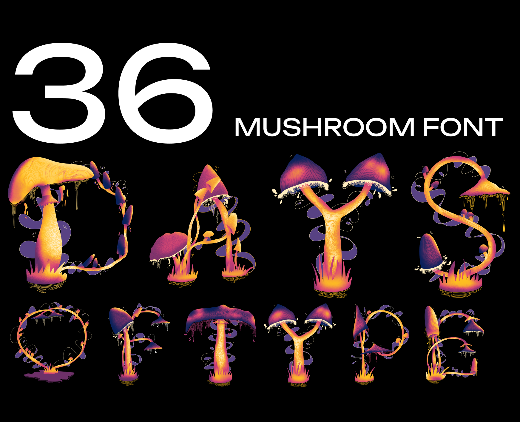 36DAYSOFTYPE | mushrooms — Иллюстрация, Графика на Dprofile