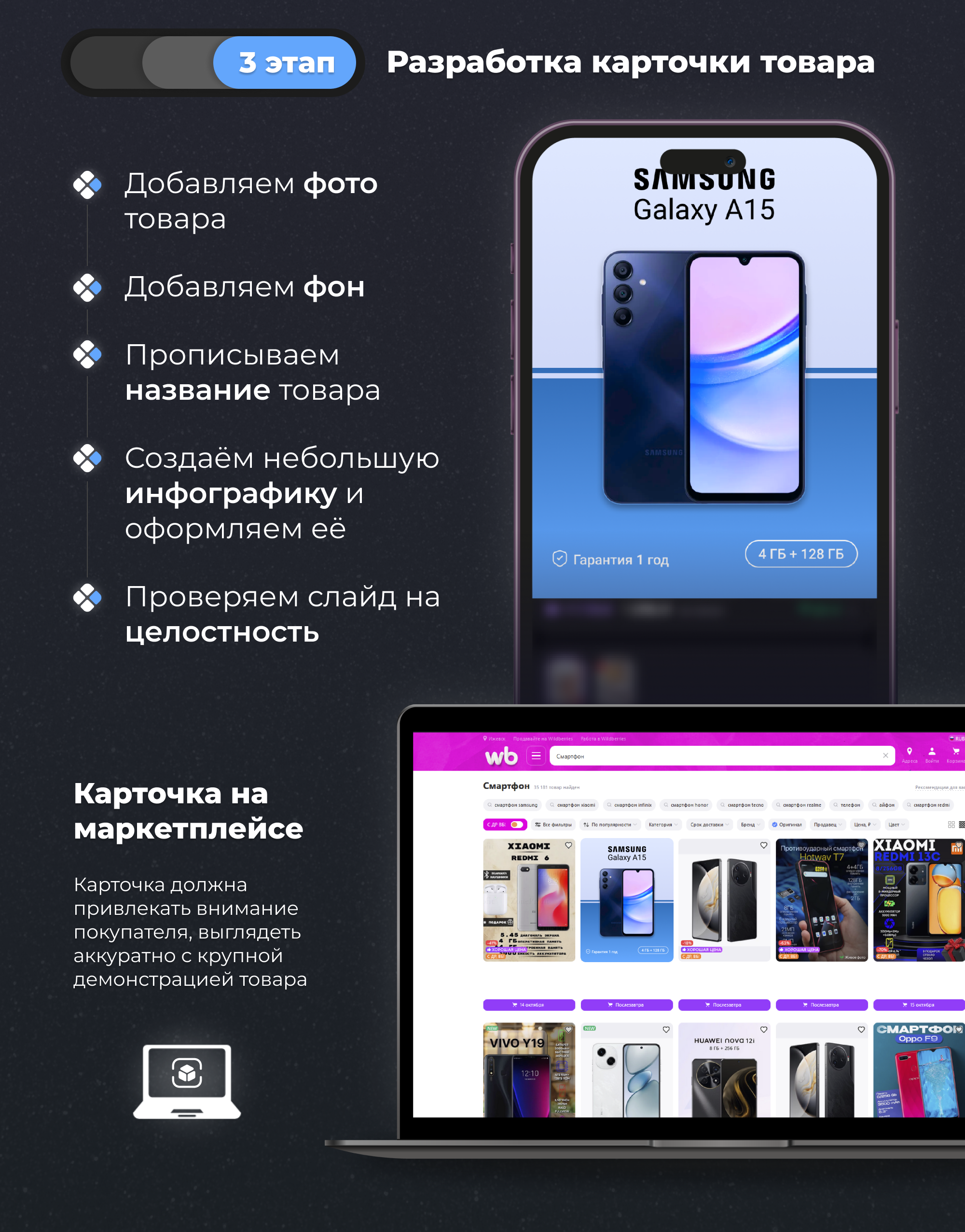 Дизайн карточки товара | Телефон SAMSUNG [WB] — Изображение №5 — Графика, Маркетинг на Dprofile