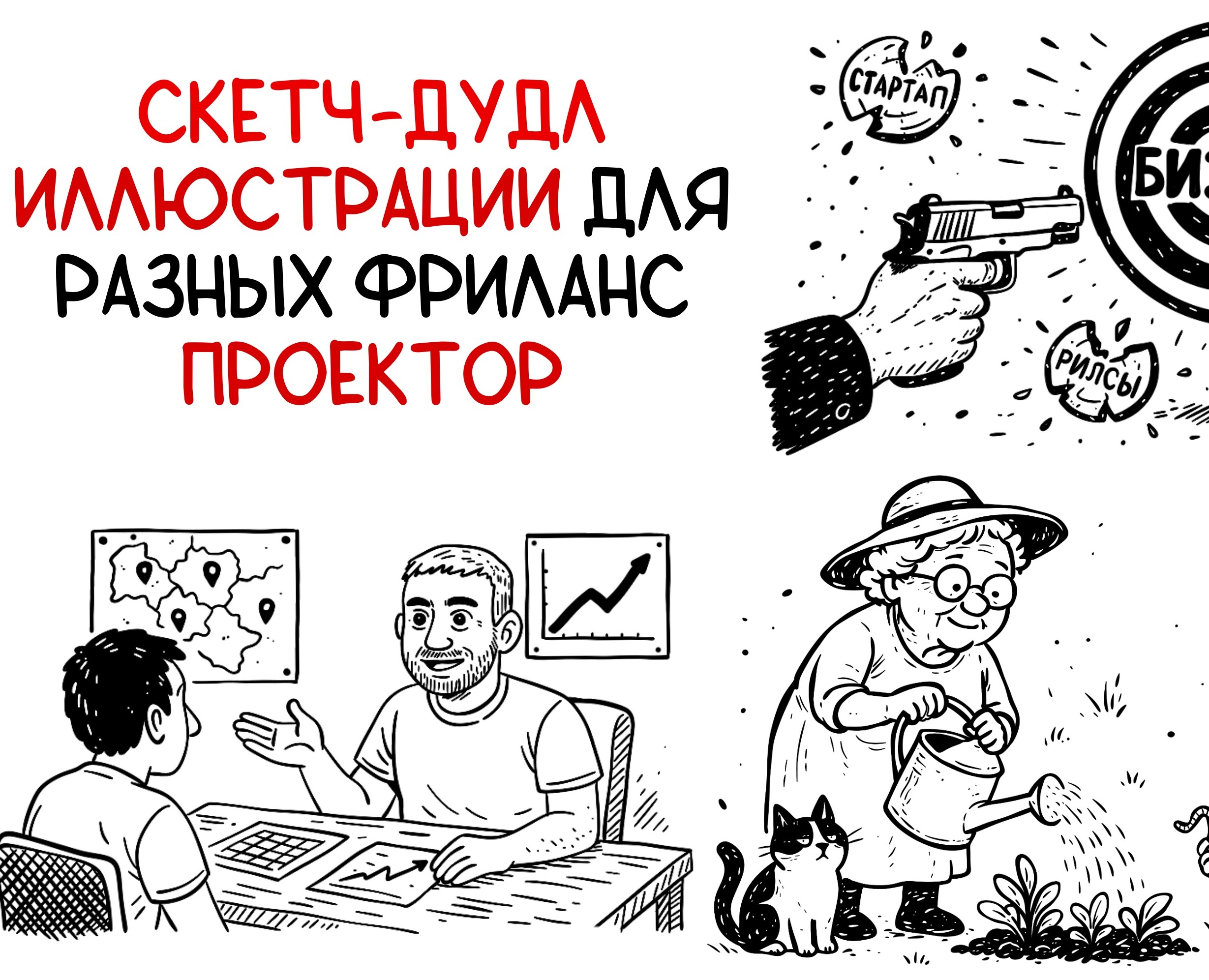 Скетч - дудл иллюстрации для фриланс проектов на Dprofile