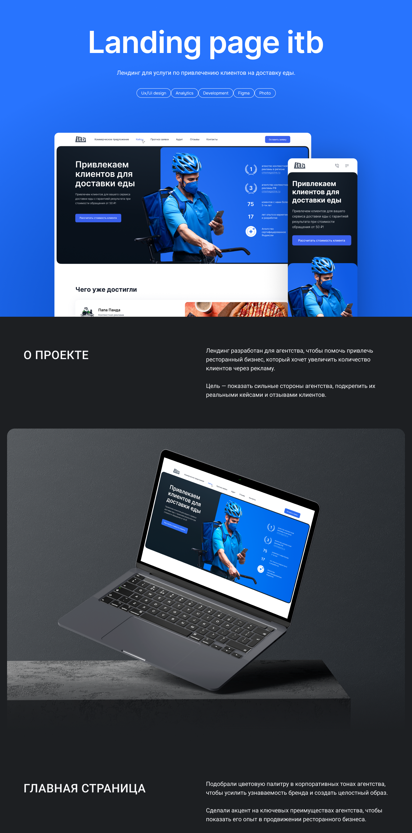 Landing page itb - привлечение клиентов на доставку еды — Изображение №1 — Интерфейсы, Маркетинг на Dprofile