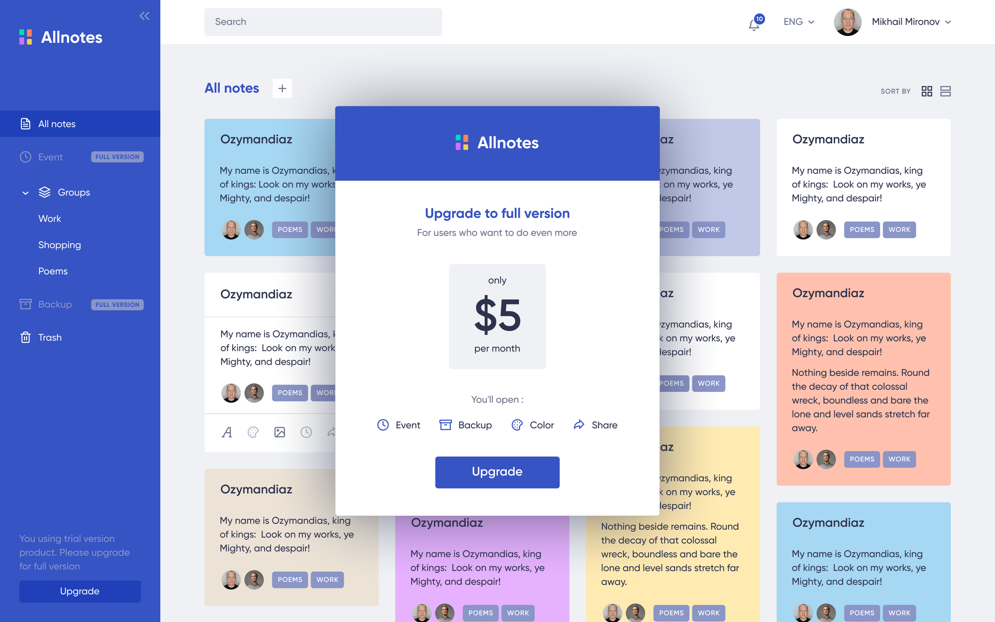 Заметки на память Allnotes — Изображение №2 — Интерфейсы на Dprofile