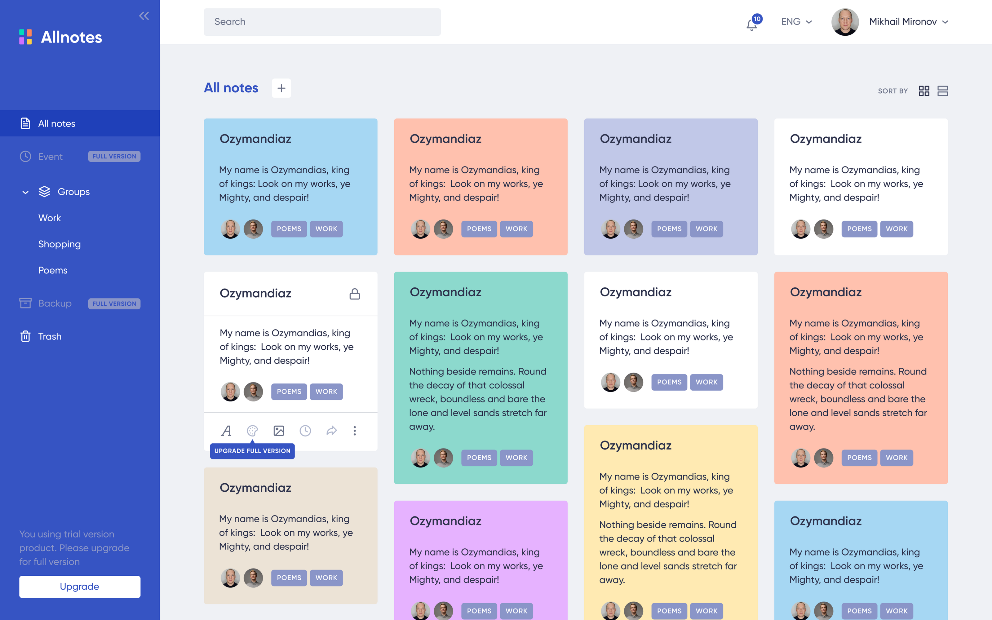 Заметки на память Allnotes — Изображение №1 — Интерфейсы на Dprofile