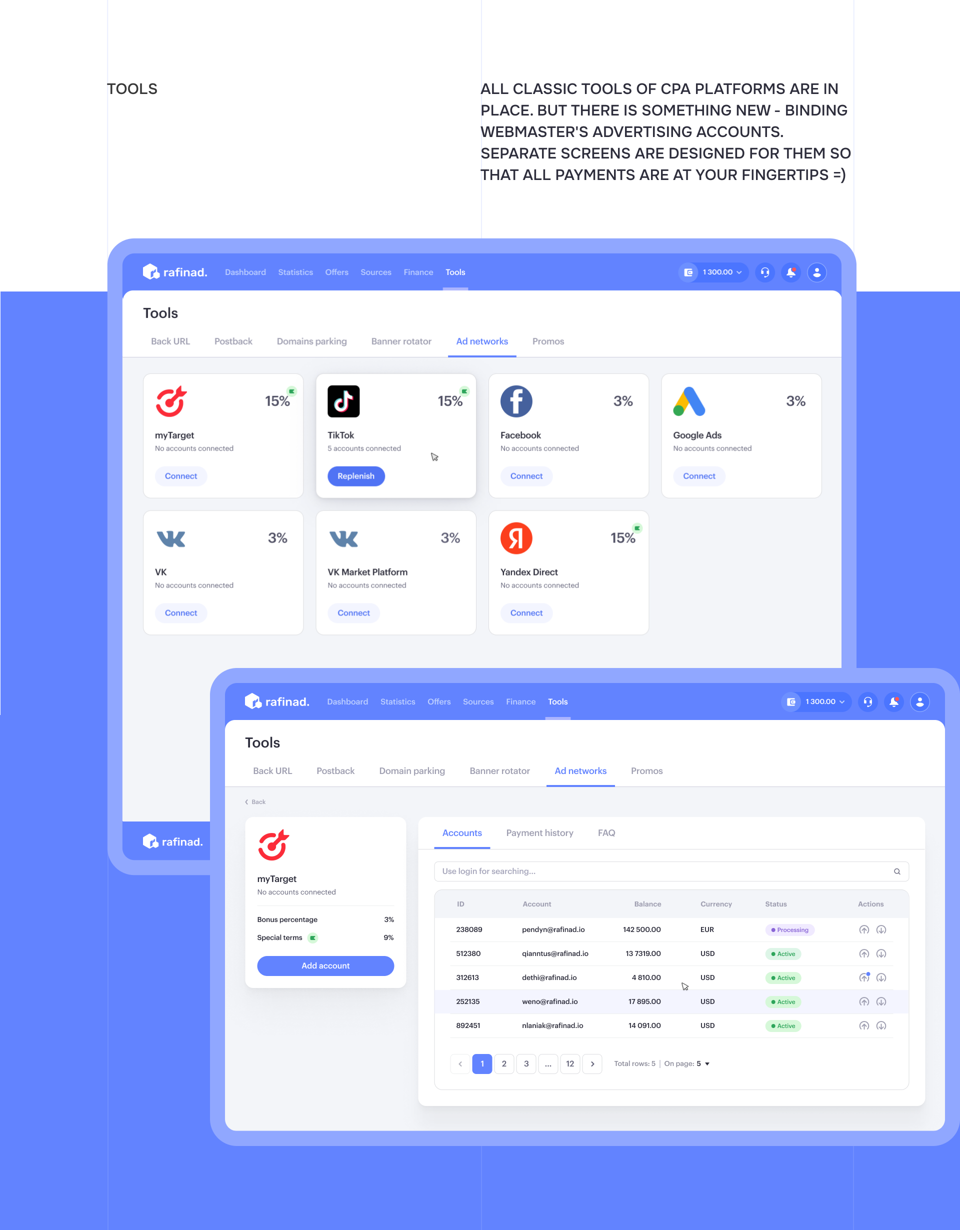 Rafinad CPA platform: UX|UI & brand identity — Изображение №8 — Интерфейсы на Dprofile