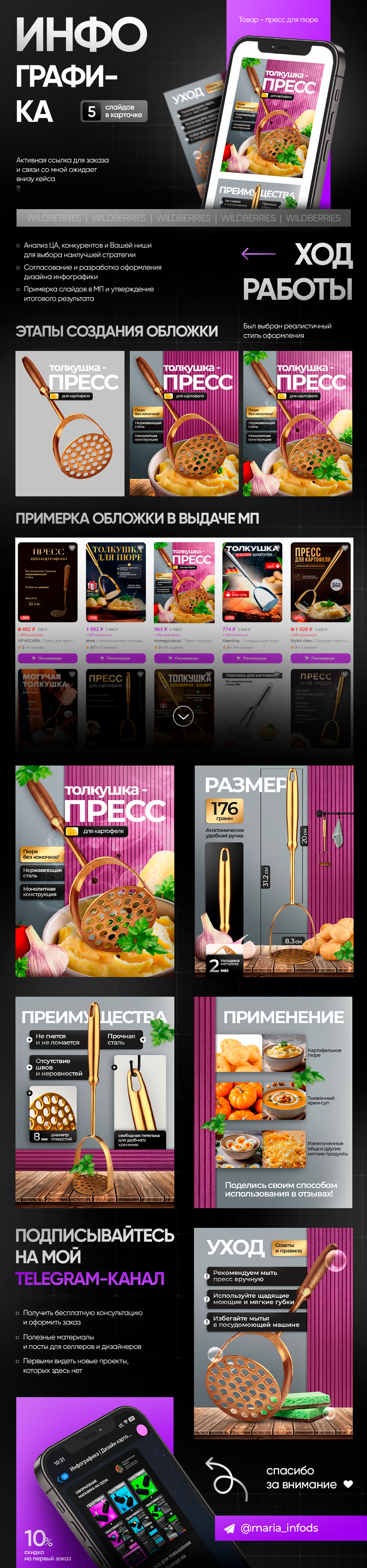 Инфографика | дизайн карточки товара | толкушка для пюре — Изображение №1 — Графика, Маркетинг на Dprofile