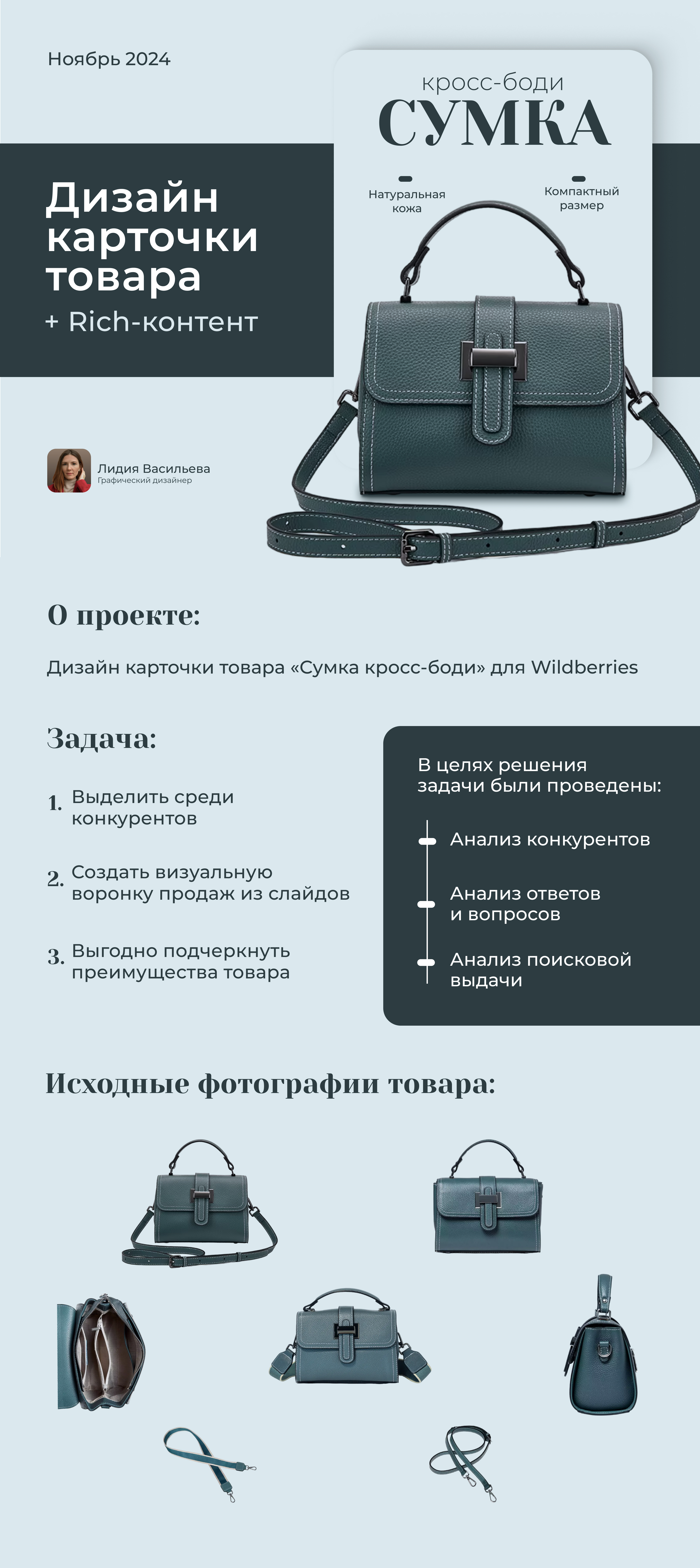 Дизайн карточки товара «Сумка кросс-боди» для Wildberries — Изображение №1 — Графика, Маркетинг на Dprofile