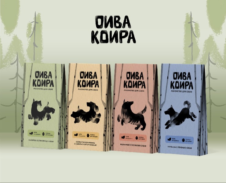 Дизайн серии упаковок лакомств для собак «Оива Коира» — Брендинг, Иллюстрация на Dprofile