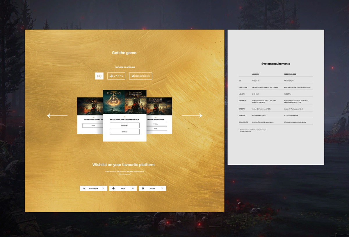 ELDEN RING Landing page Redesign Concept Concept — Изображение №6 — Интерфейсы, Графика на Dprofile