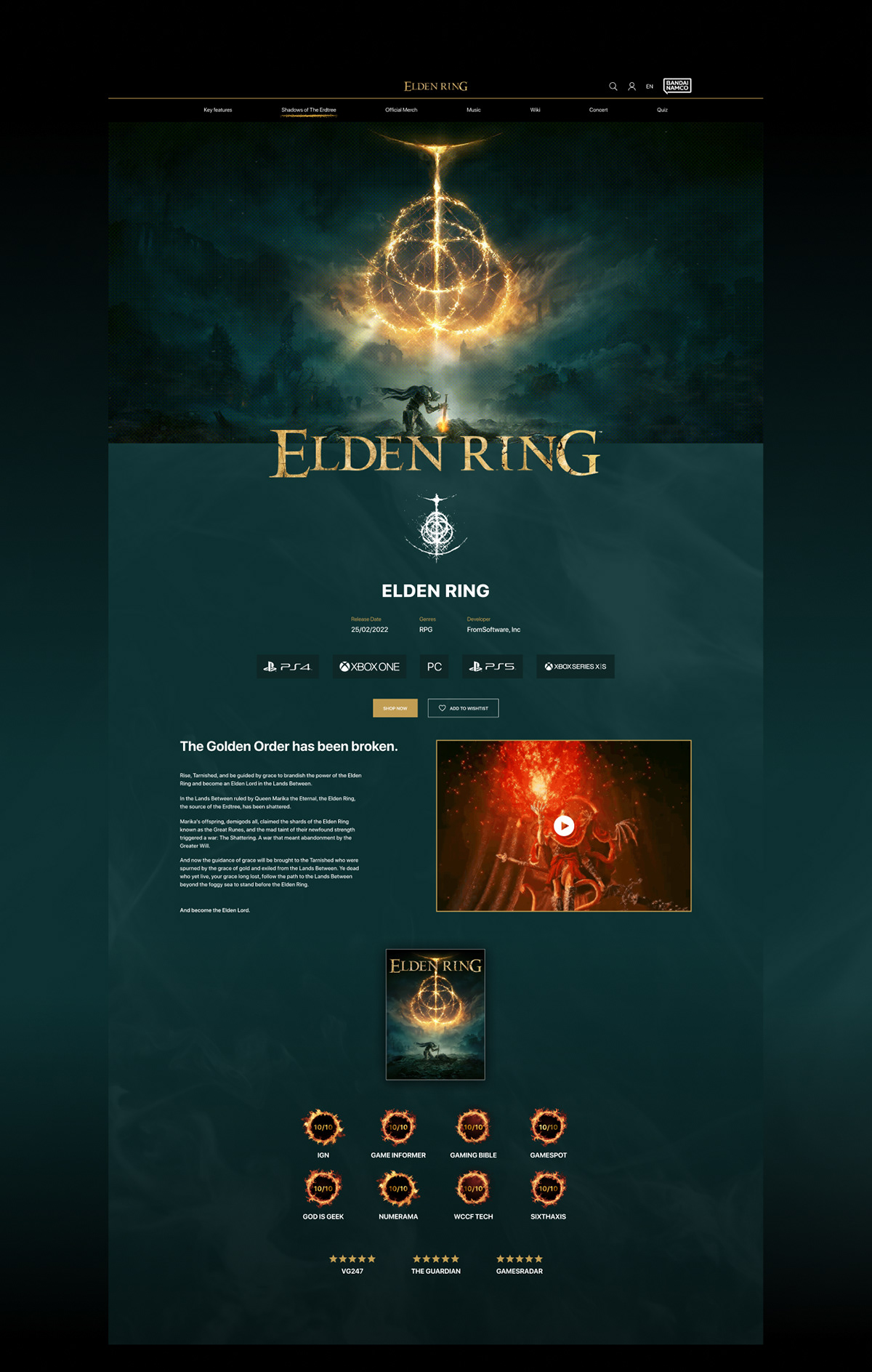 ELDEN RING Landing page Redesign Concept Concept — Изображение №3 — Интерфейсы, Графика на Dprofile