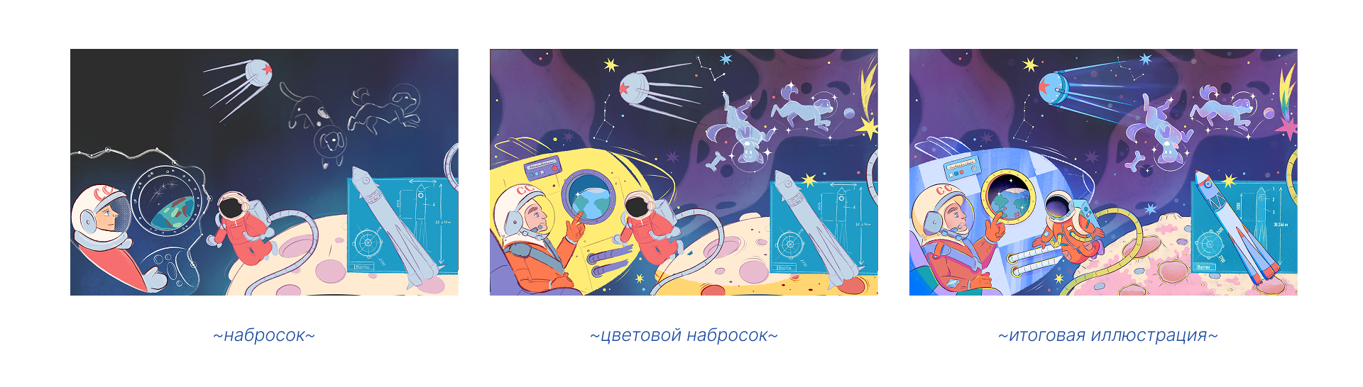 Книжный разворот "Открытия в космосе" — Изображение №3 — Иллюстрация на Dprofile