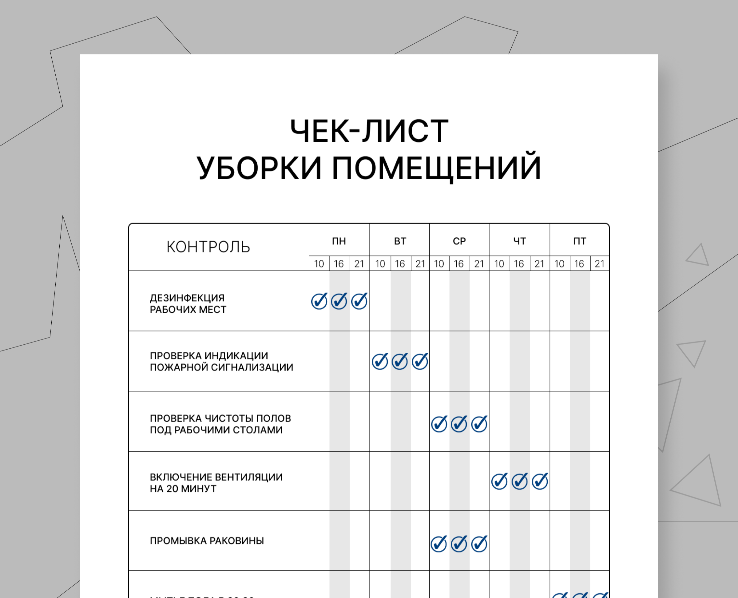 Чек-лист для контроля уборки рабочего помещения лаборантом на Dprofile