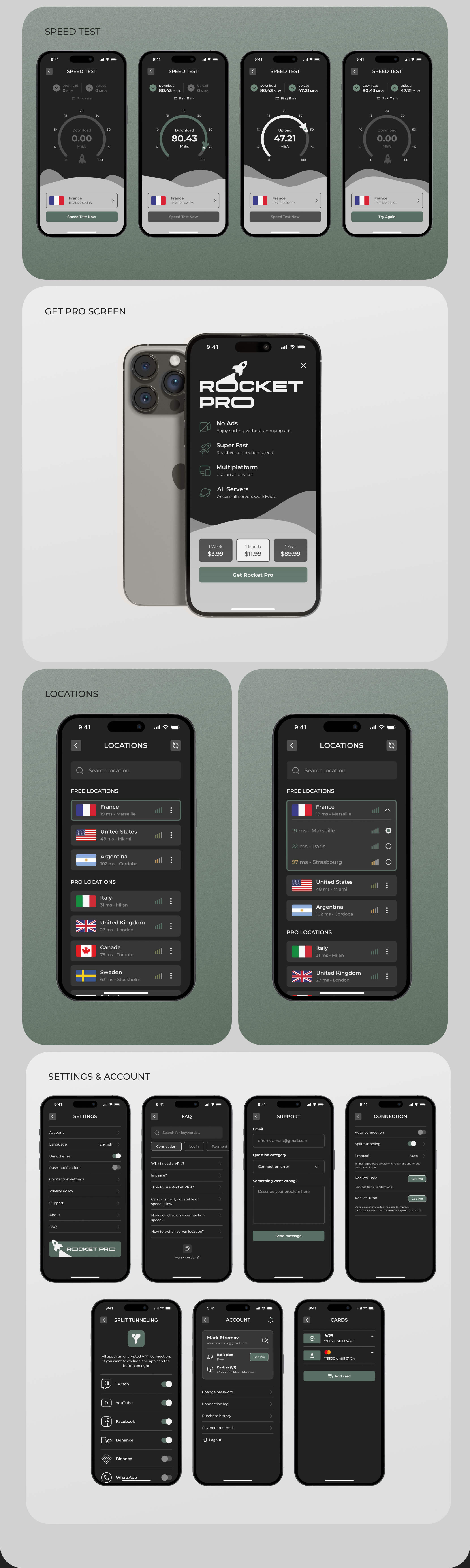 Rocket - VPN Mobile App — Изображение №2 — Интерфейсы, Брендинг на Dprofile
