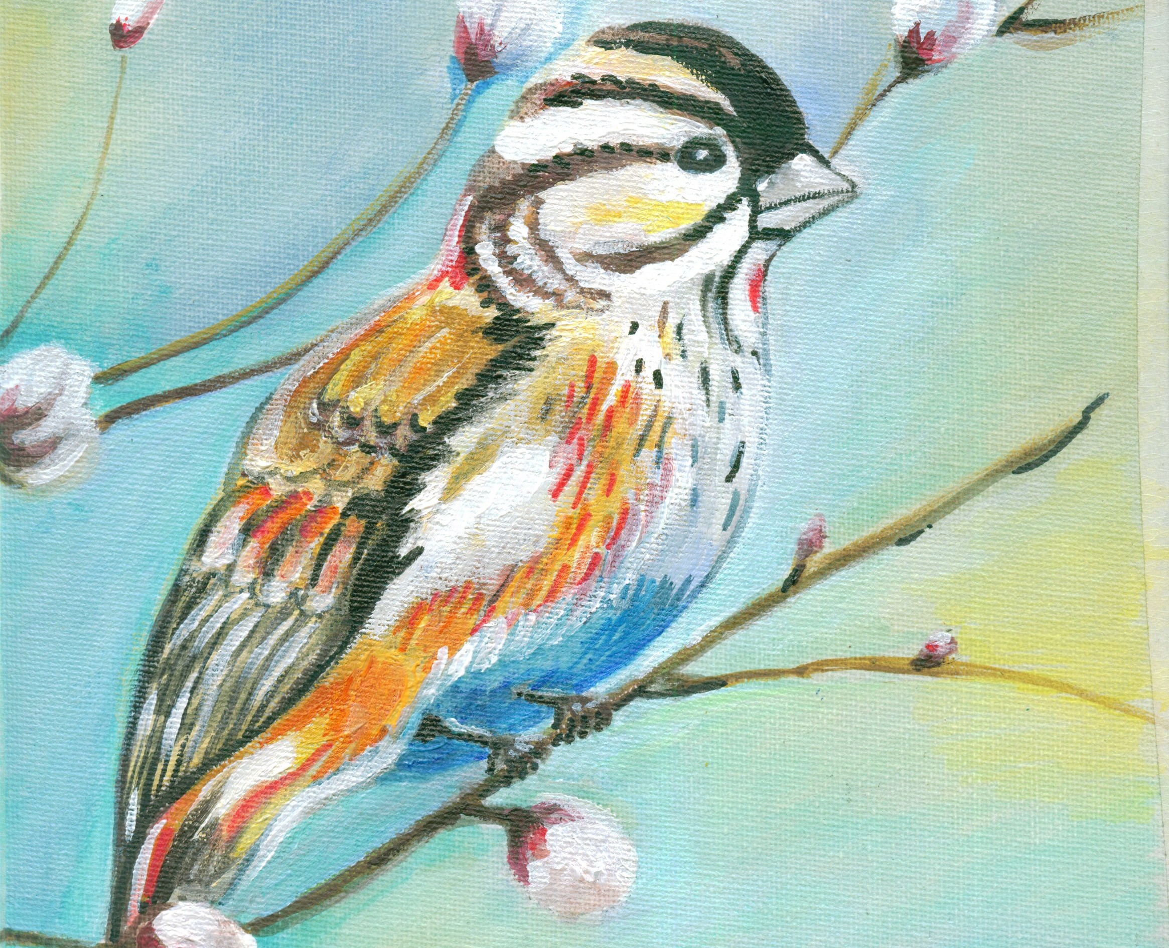 Дитрих. Ветки вербы с птичкой. Акрил. — Иллюстрация, Графика на Dprofile