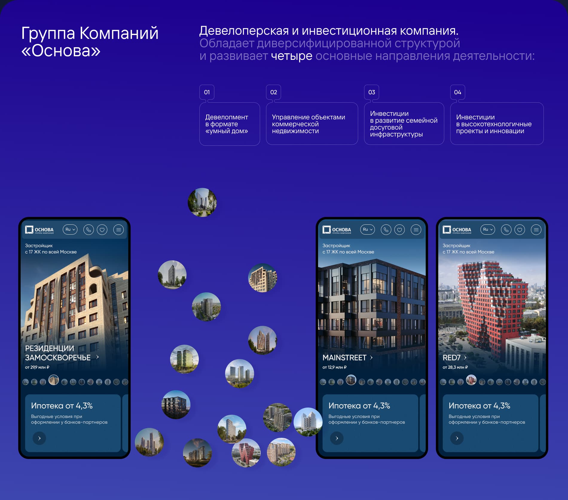ЖК ГК ОСНОВА. Сайт девелопера и жилых комплексов, резиденции — Изображение №2 — Интерфейсы, Анимация на Dprofile