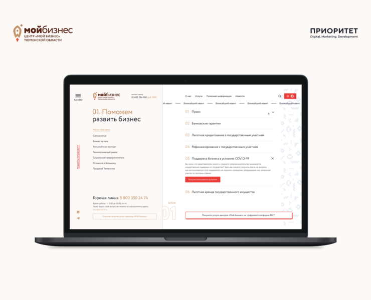 Центр «Мой бизнес» Тюменской области — Интерфейсы на Dprofile