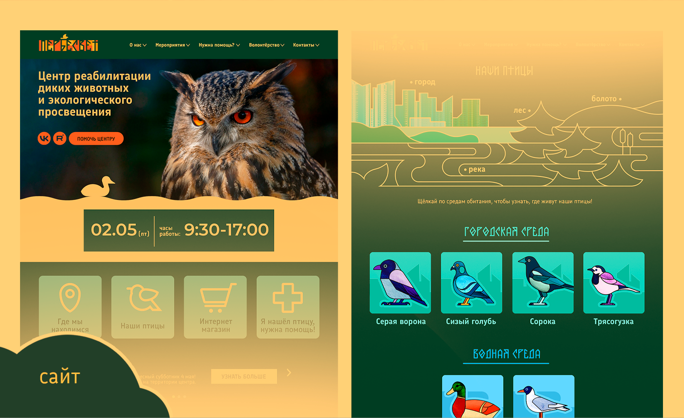 Визуальная концепция Центра реабилитации диких птиц — Изображение №10 — Интерфейсы на Dprofile