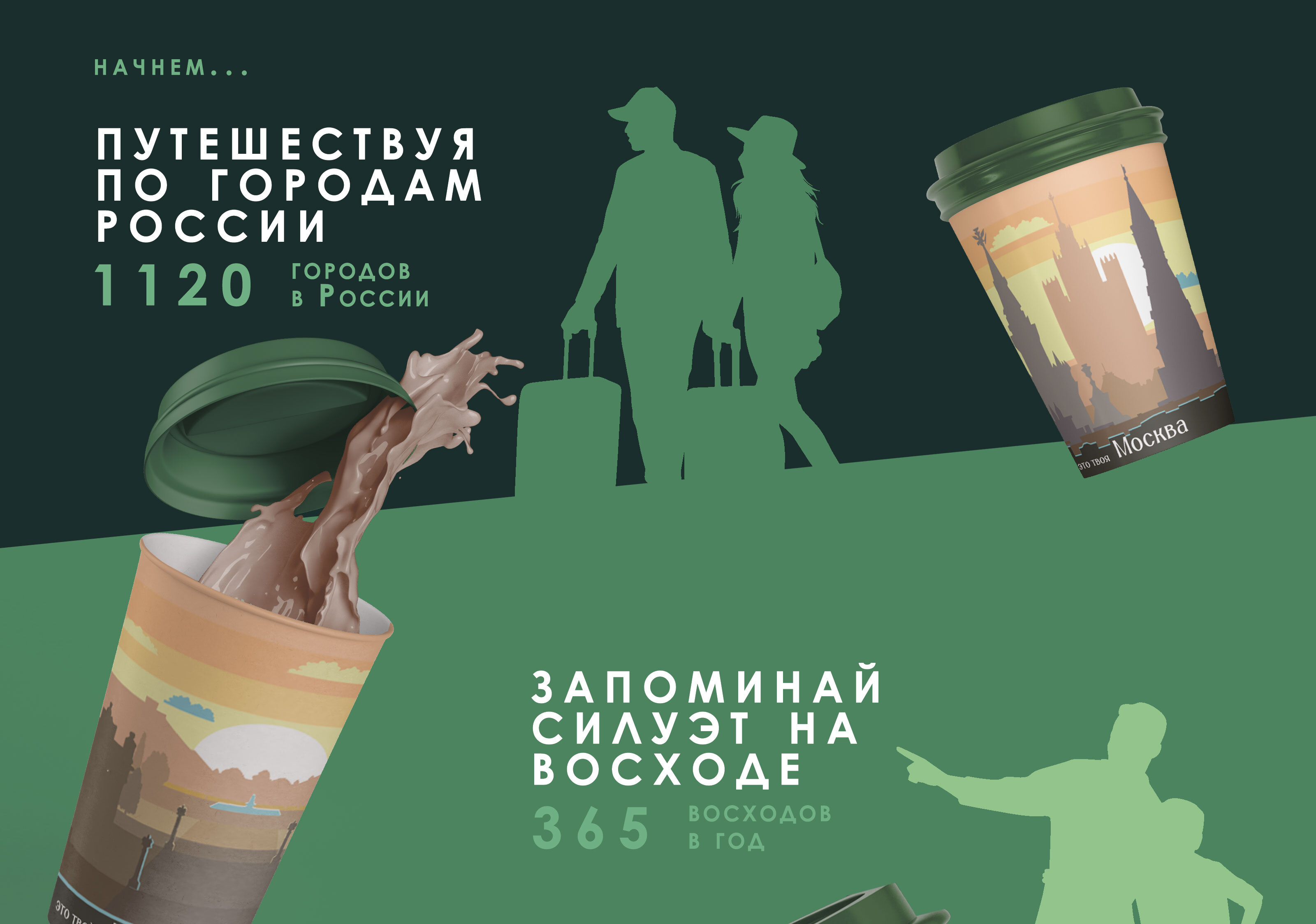 Путешествия по России. Дизайн кофейного стаканчика. Конкурс. — Изображение №1 — Брендинг, Графика на Dprofile