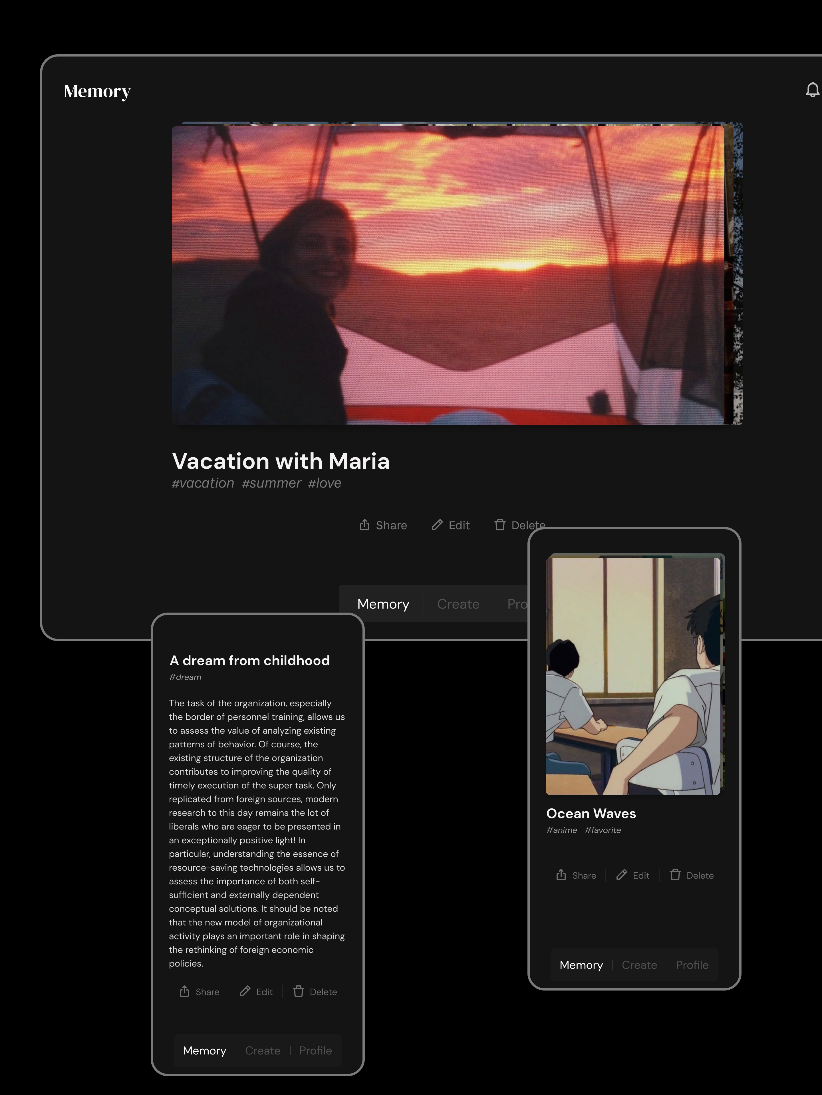 Memory Diary|UX/UI web/mob app — Изображение №10 — Интерфейсы на Dprofile