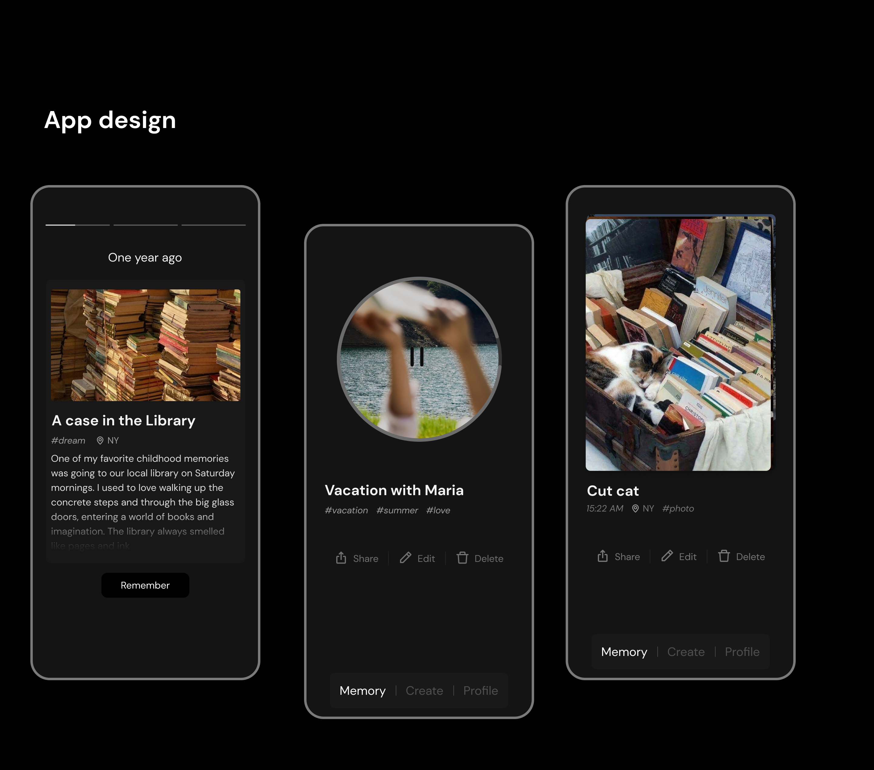Memory Diary|UX/UI web/mob app — Изображение №6 — Интерфейсы на Dprofile