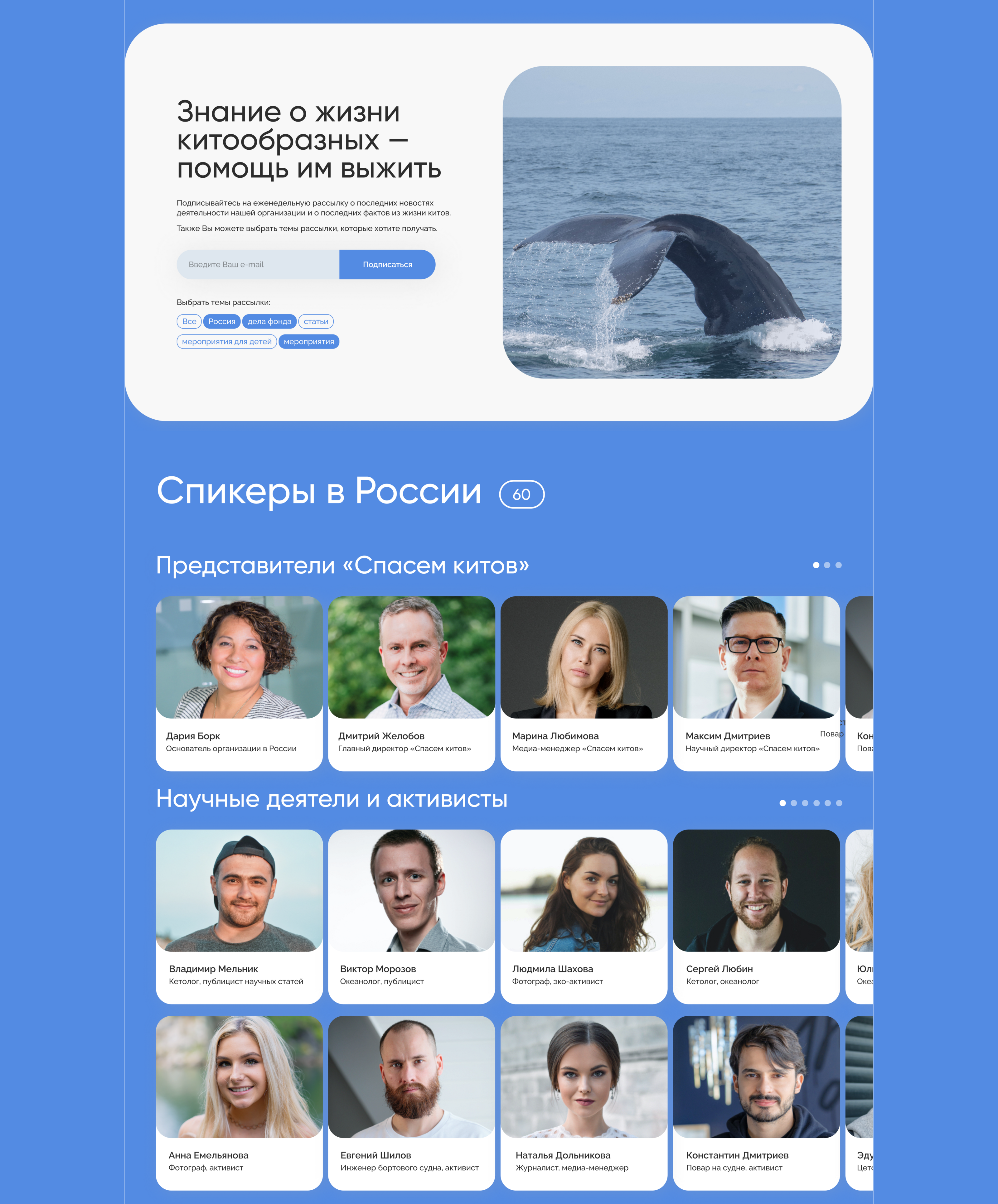 Спасем китов | Landing page для некоммерческой организации — Изображение №3 — Интерфейсы на Dprofile