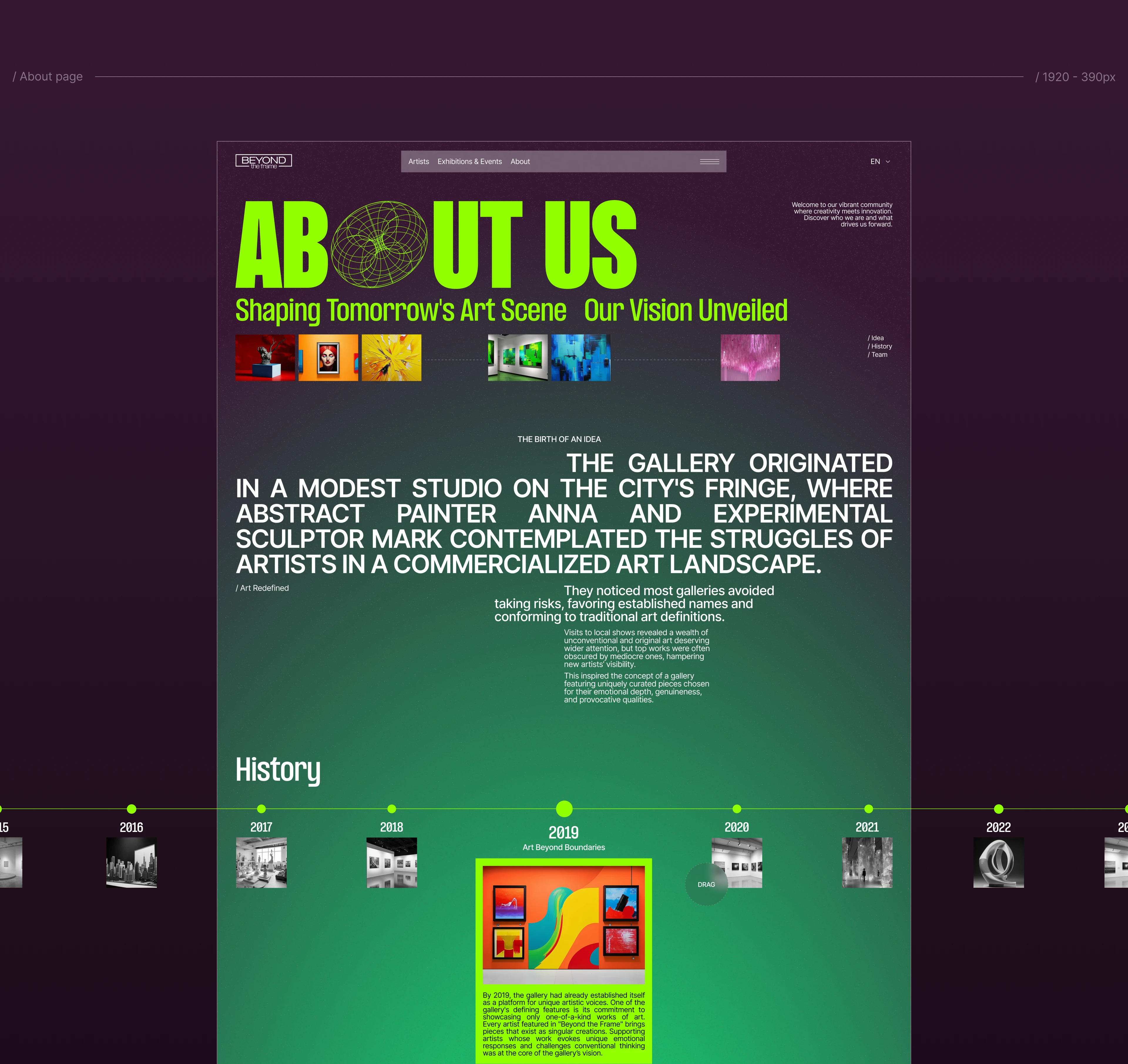 Beyond the Frame | Art Gallery Website — Изображение №8 — Интерфейсы, Анимация на Dprofile