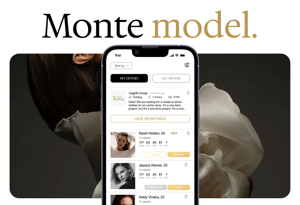 Monte model. App for models & employers — Изображение №1 — Интерфейсы на Dprofile