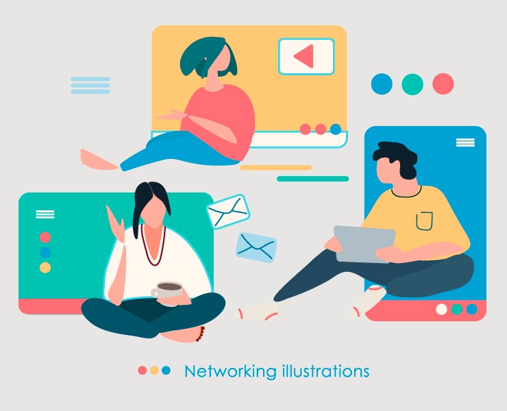 Networking - набор иллюстраций в стиле флэт — Иллюстрация, Маркетинг на Dprofile