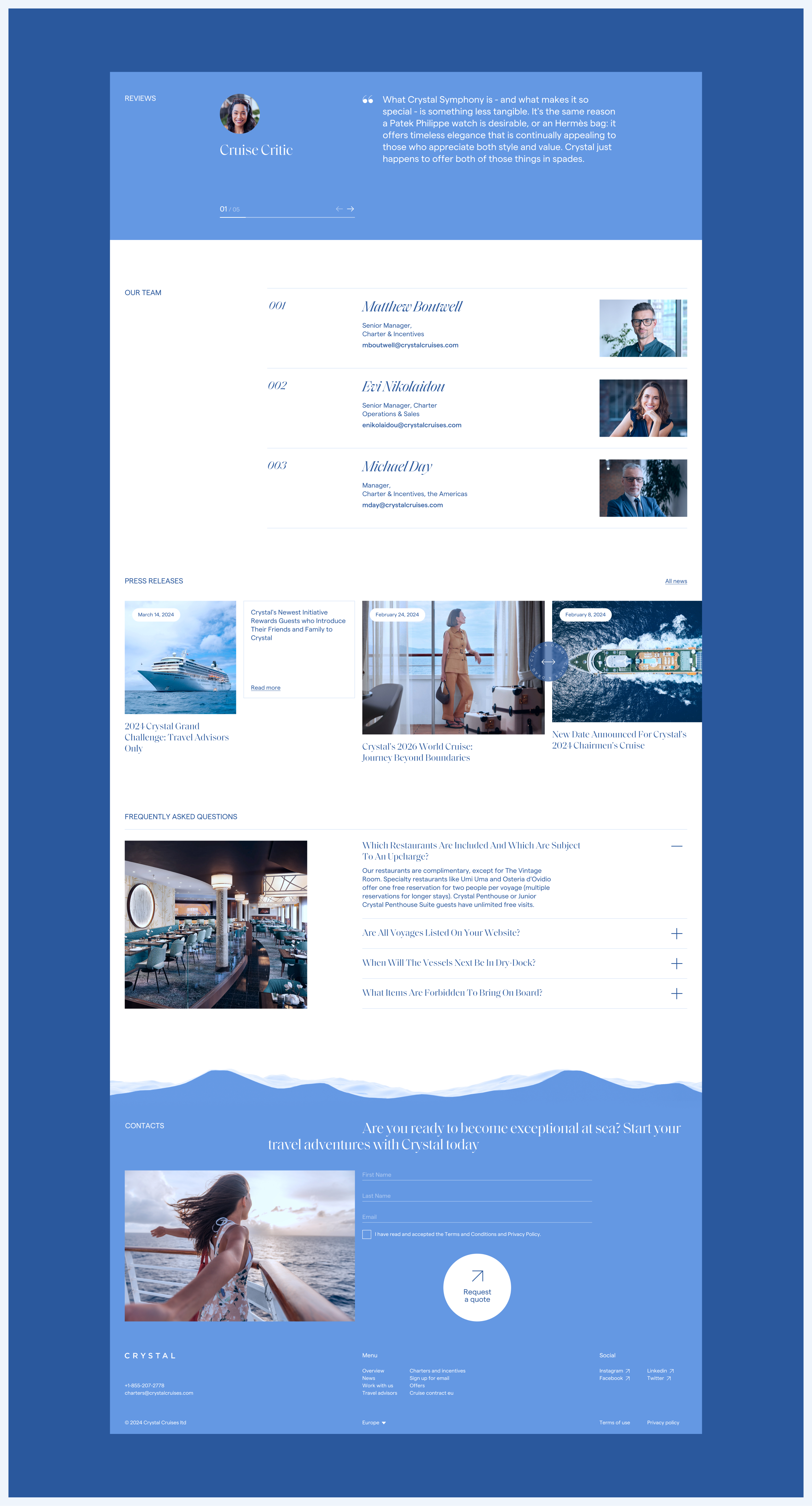 Crystal Cruises | Landing page | Redesign — Изображение №5 — Интерфейсы, Брендинг на Dprofile