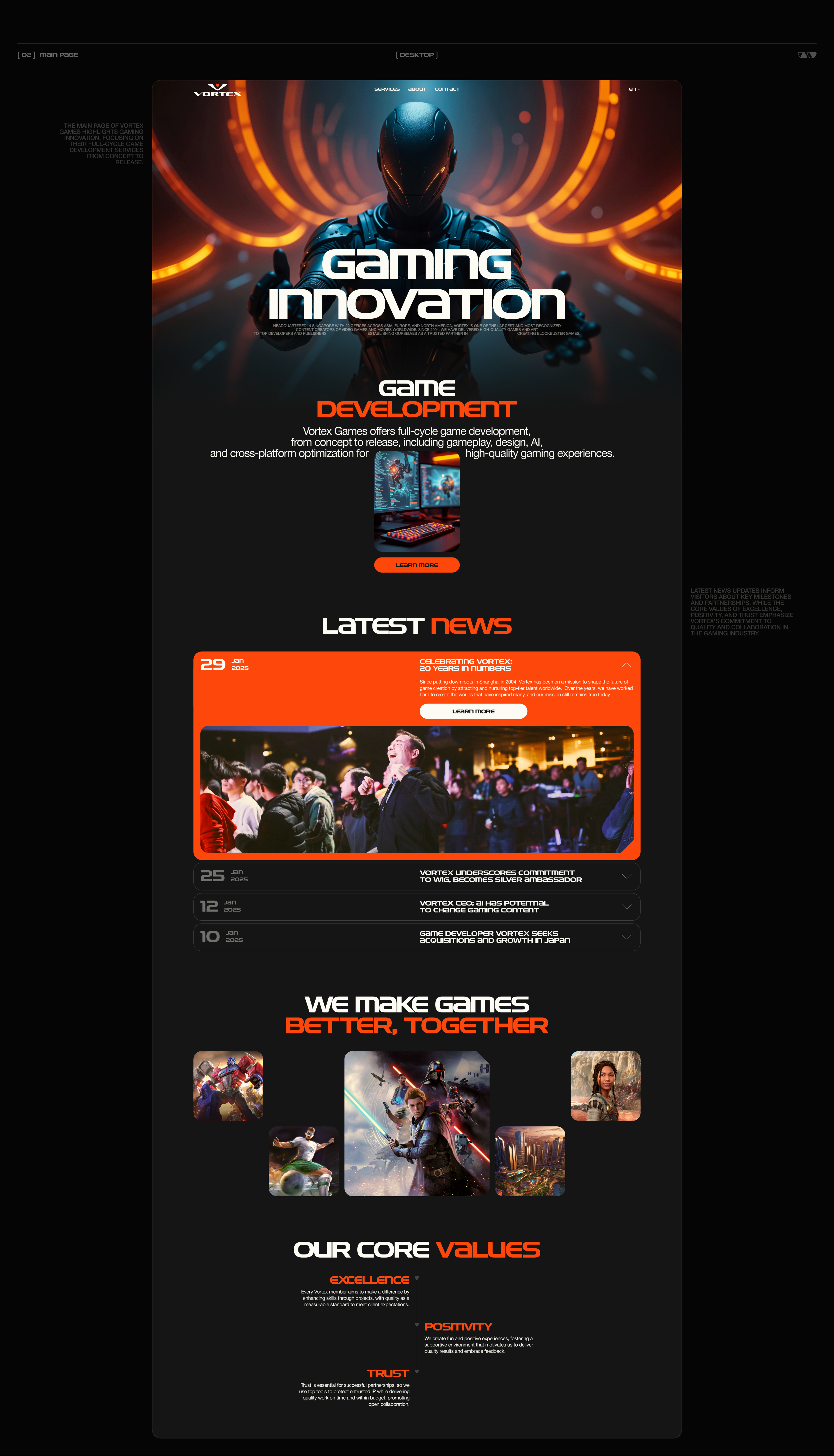 Vortex Games | Корпоративный сайт — Изображение №3 — Интерфейсы, Анимация на Dprofile