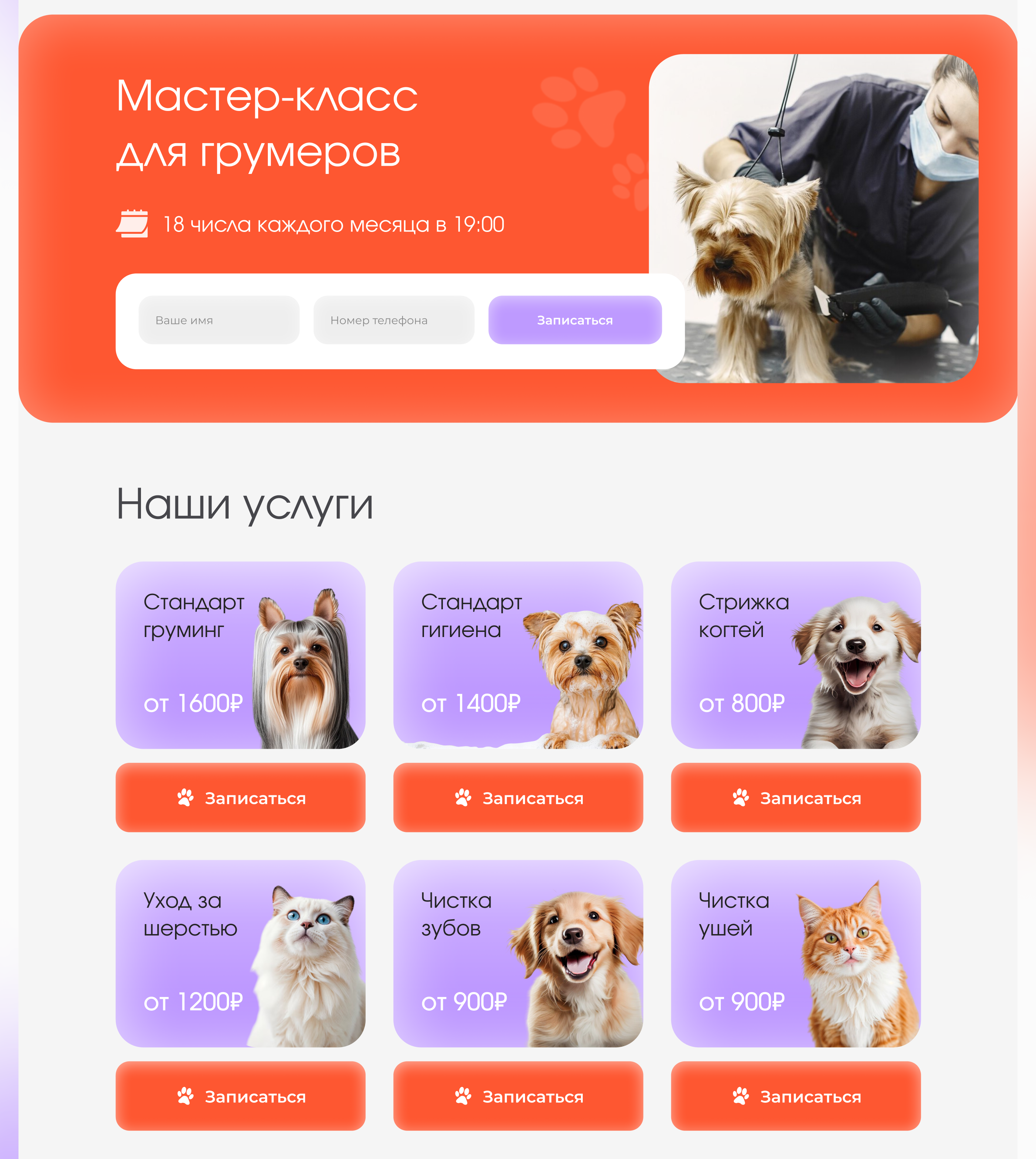 Груминг салон | лендинг | дизайн сайта | Landing page — Изображение №3 — Интерфейсы, Брендинг на Dprofile