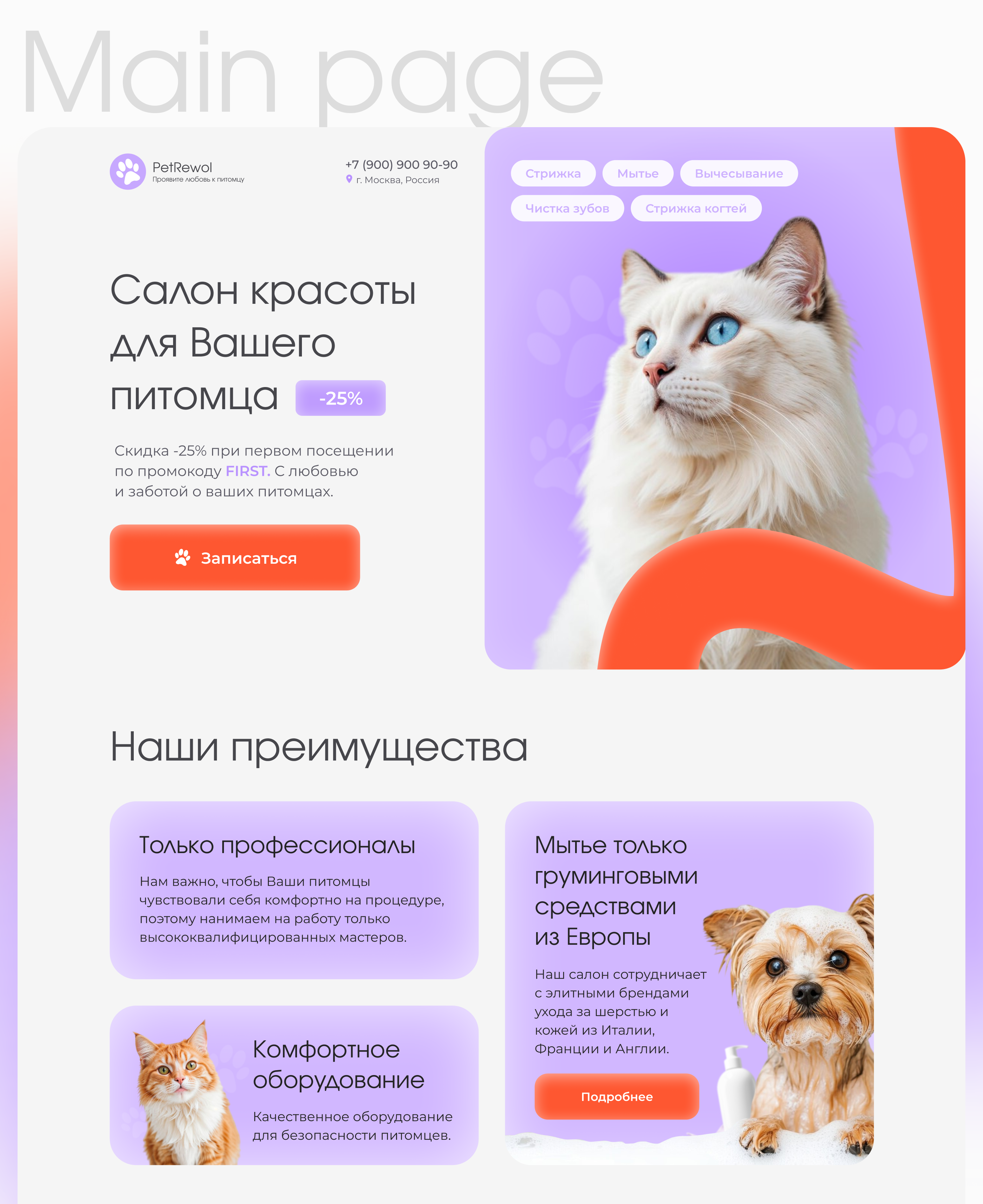 Груминг салон | лендинг | дизайн сайта | Landing page — Изображение №2 — Интерфейсы, Брендинг на Dprofile