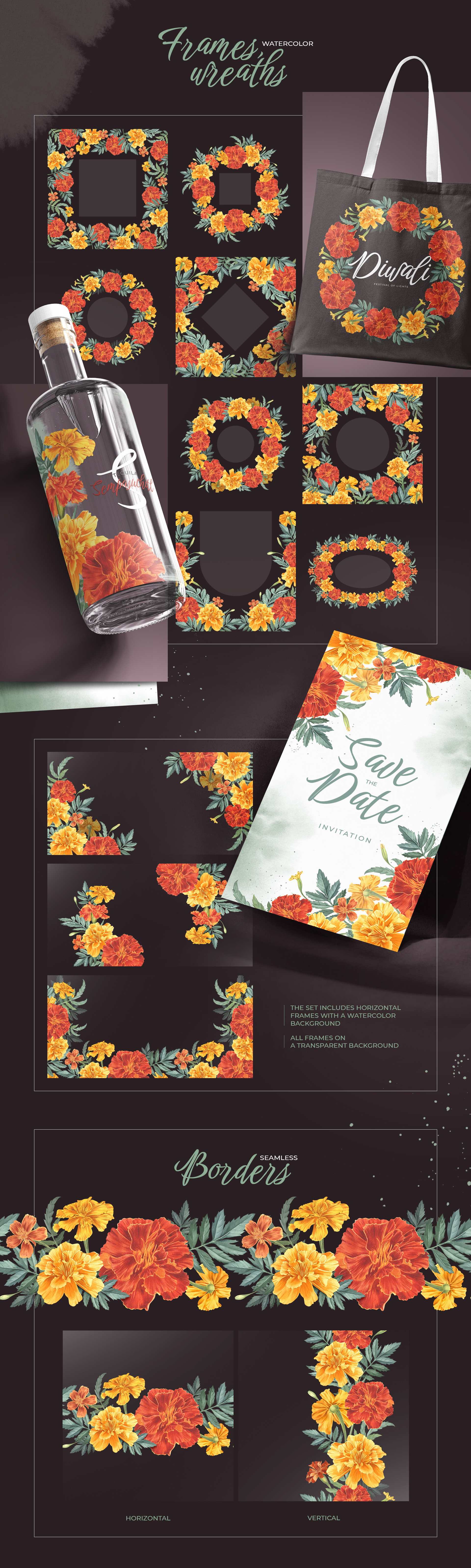 Marigold, watercolor flowers — Изображение №7 — Иллюстрация, Графика на Dprofile