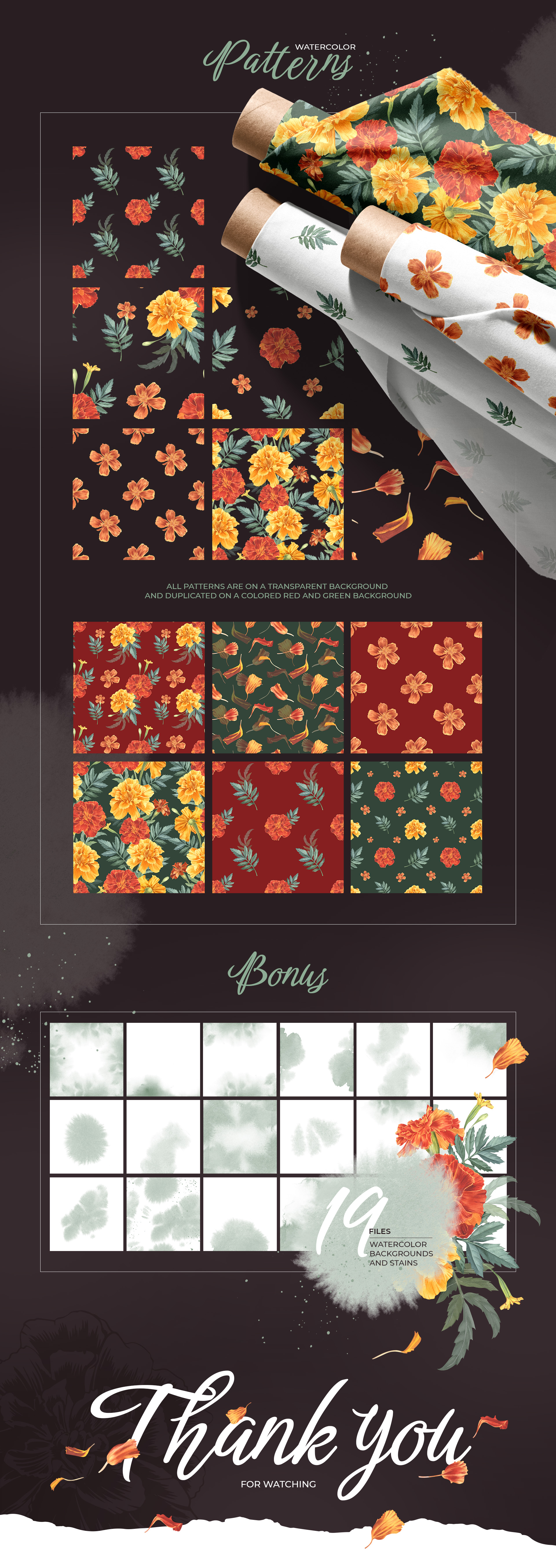 Marigold, watercolor flowers — Изображение №8 — Иллюстрация, Графика на Dprofile