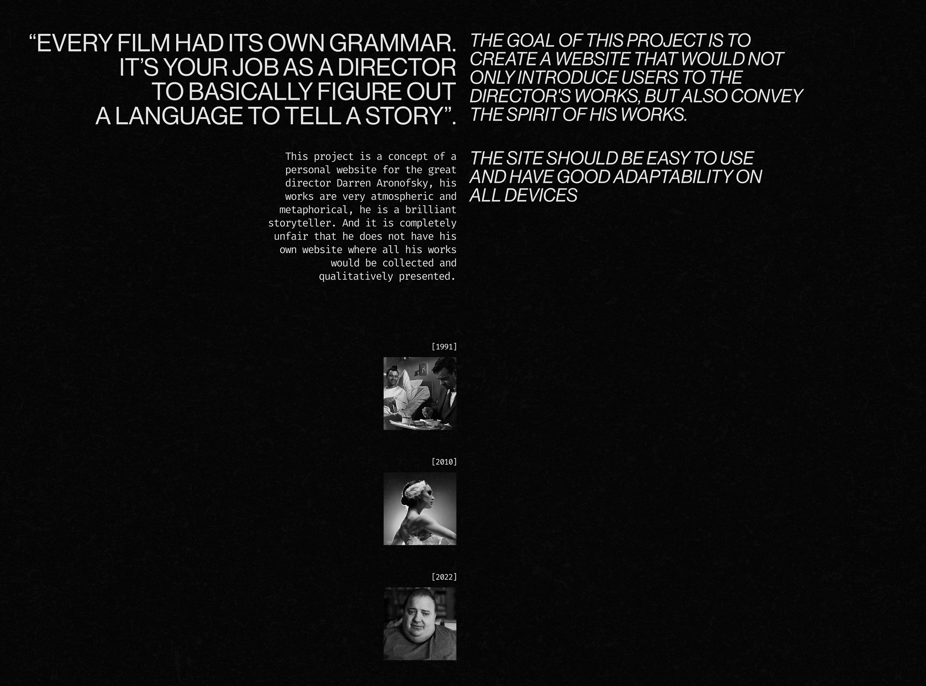 Darren Aronofsky site — Изображение №2 — Интерфейсы на Dprofile